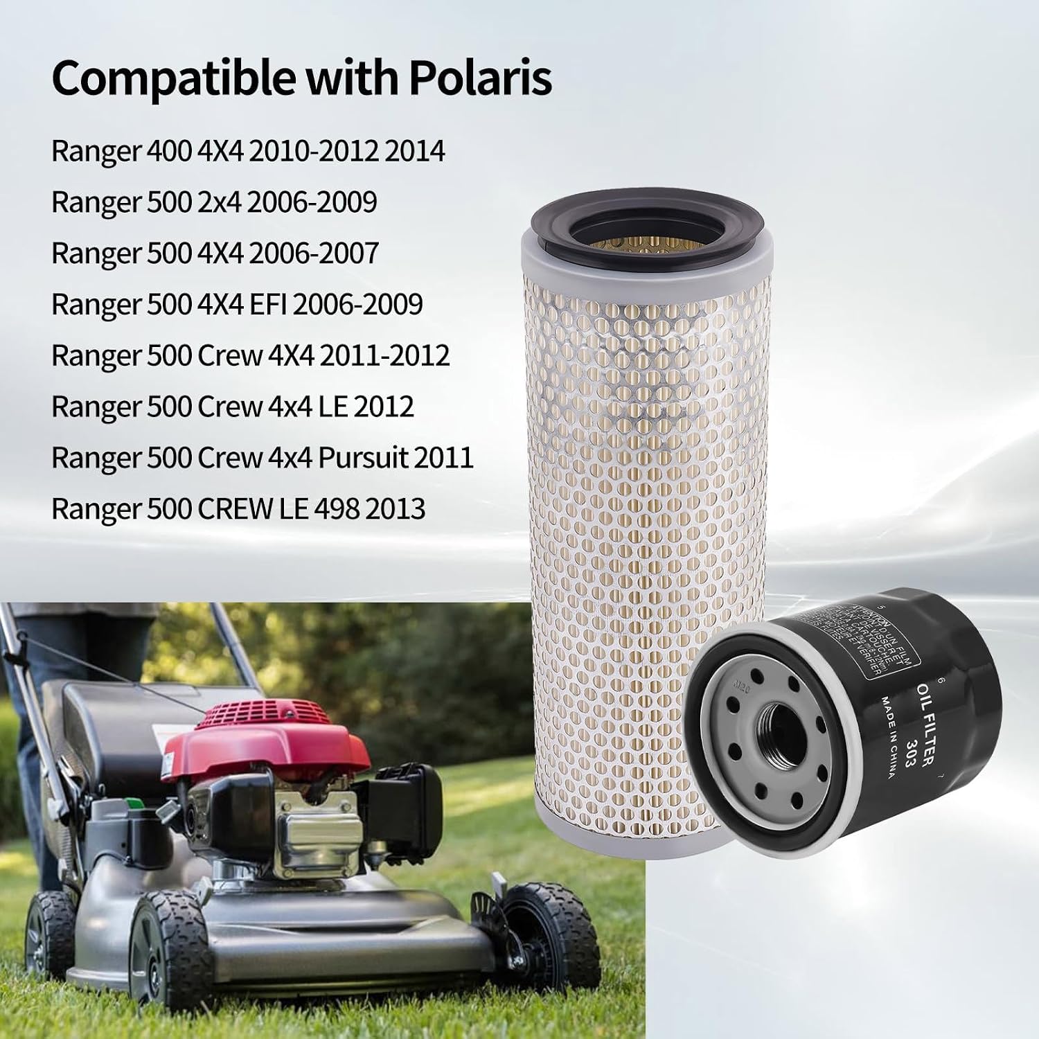 Motorcycle Air Filter 7081308 & Oil Filter 2520799 Replacement for Polaris Ranger 400 4X4 2010-2012 2014 Ranger 500 2x4 2006-2009 Ranger 500 Crew 4X4 2011-2012