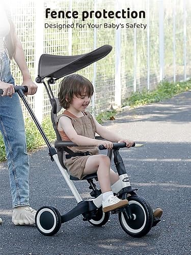 Miniatura 6 de newyoo Triciclo para niños pequeños de 1 a 3 años, bicicleta para niños pequeños, triciclo para niños pequeños con mango de empuje y toldo, regalo