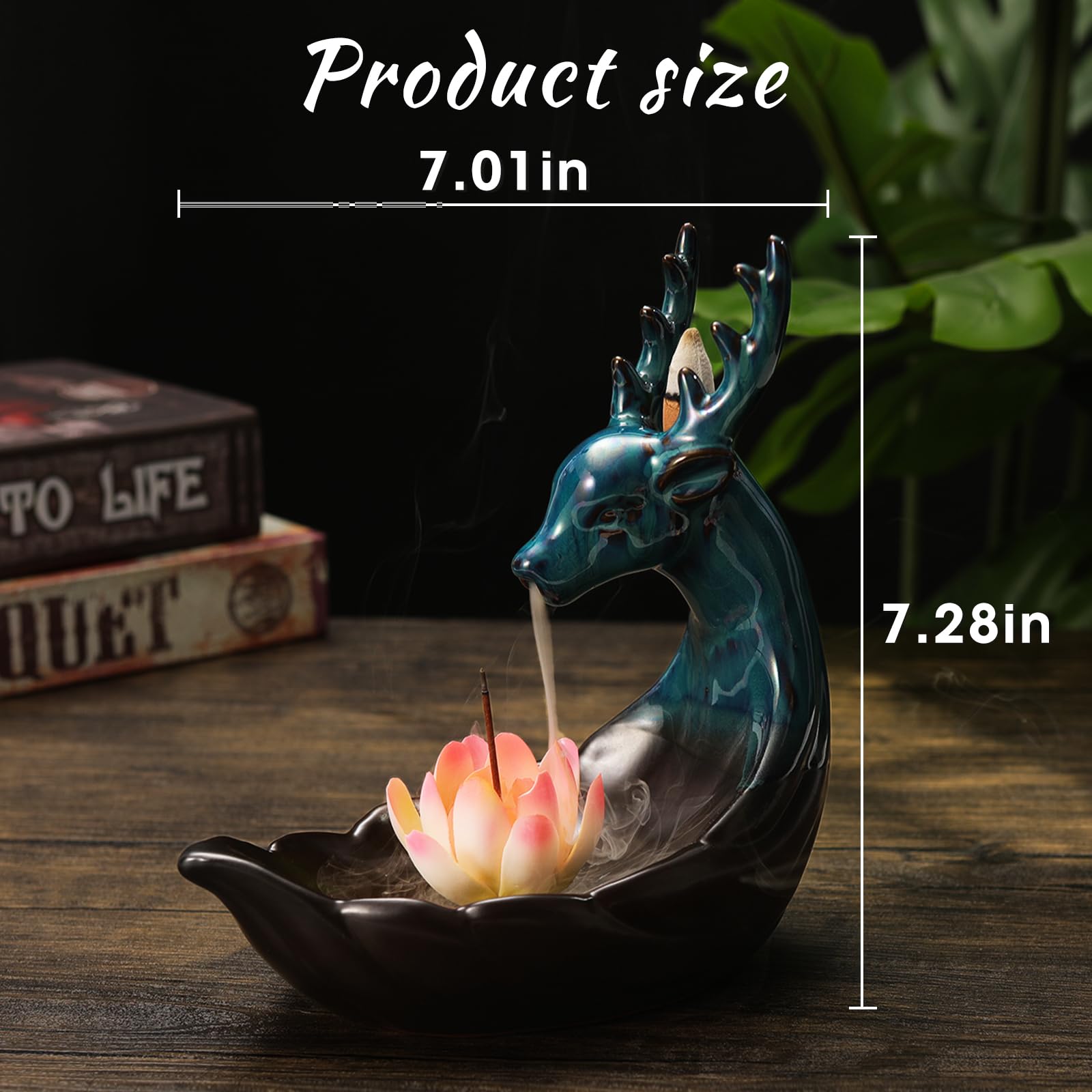 Qaixwuyi Bruciatore Incenso Riflusso Porta incenso del Cervo per Coni e Bastoncini incenso Incense Burner Ceramica per Meditazione Yoga Aromaterapia Decorazioni per Casa Ufficio Loto Rosa