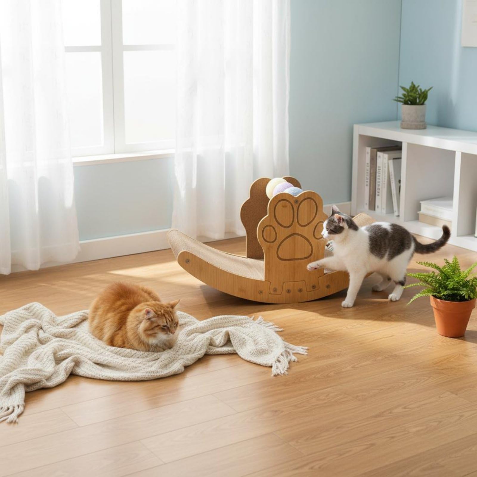 Kratzbrett Katzen Katzenliege Kratzmatte Katzenmöbel aus Extra Dicker Wellpappe mit Gewölbter Liegefläche Zum Klettern Und Ausruhen für Haustierbereich Wohnzimmer Büro, Boot+Wippe+Quadrat