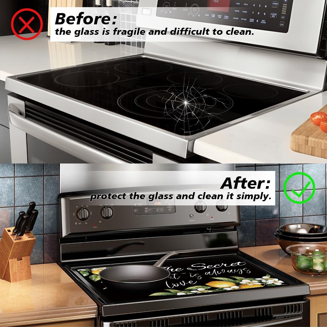 AHANDMAKER Electric Stove Cover, 20.47x28.35" Stove Top Cover for Electric Stove, Foldable Glass Cooktop Protector, Non-Slip Top Protector Mat for Electric Stove, Washer and Dryer (Lemon)