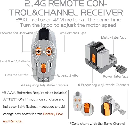 Miniatura 4 de Juego de motores con función de potencia de 44 piezas, nuevos grupos de iluminación por control remoto y paquete de baterías para juegos técnicos