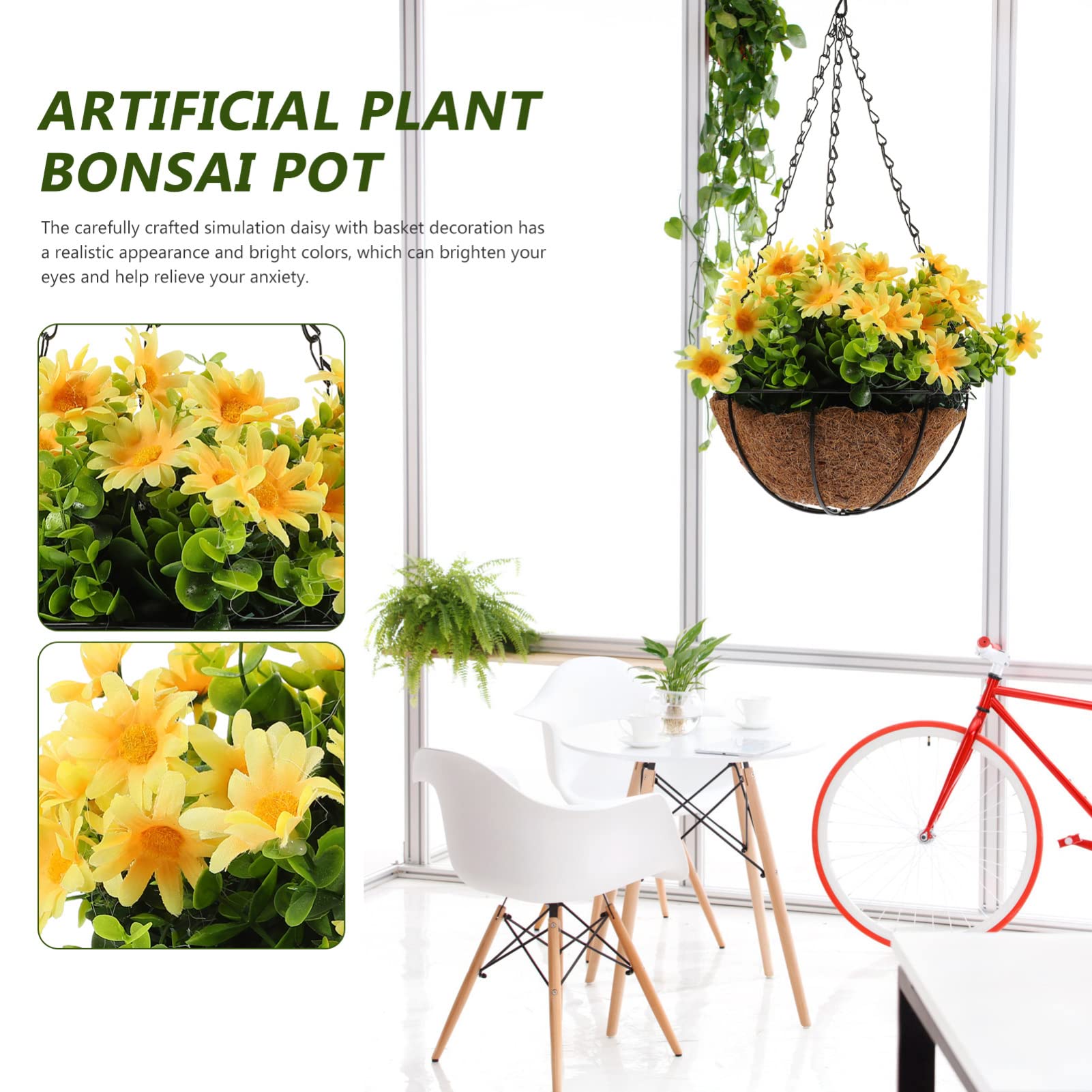 Fiori Artificiali Da Appendere In Cesto – Decorazione Per Giardino E Prato, 30,5 Cm, Cesto In Cocco Con Margherite Rosse, Viola, Gialle