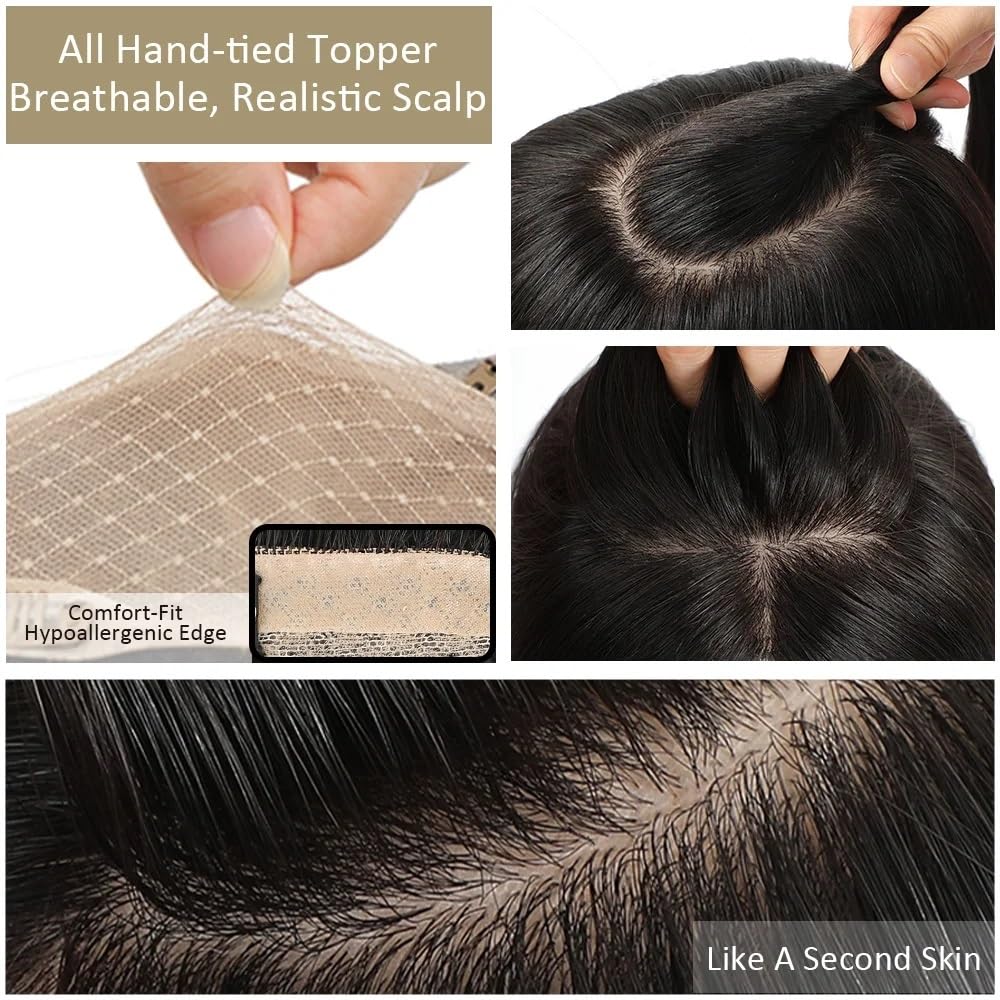 Naturalny czarny suplement do włosów dla kobiet, oddychająca jedwabna podstawa, 3 klipsy, idealny na co dzień, wymiary: 11 x 13 cm zwiększa objętość włosów (10 cali)