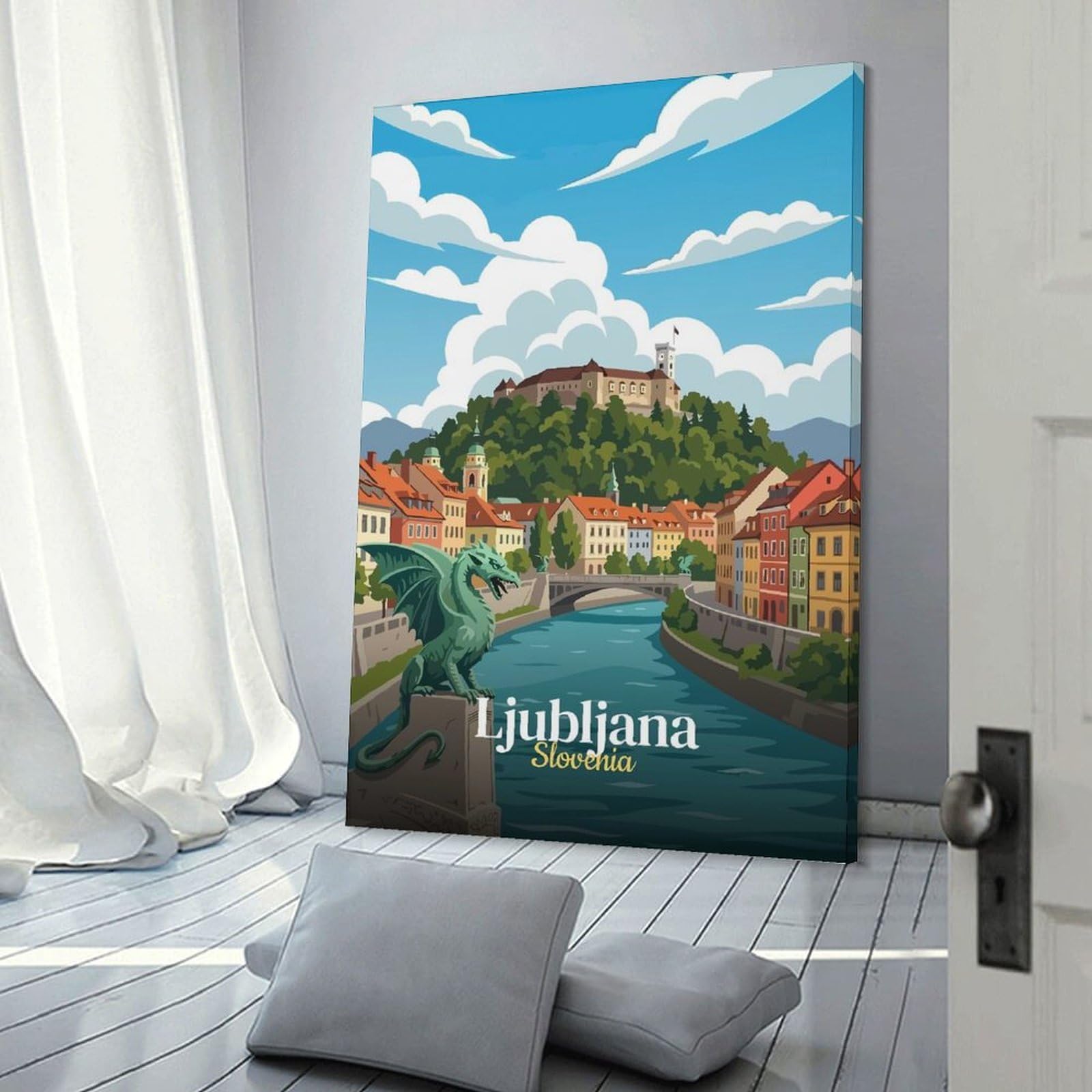 Junmoney Decorative Canvas Print Ljubljana, Slovenia Travel, 16x24inch(40x60cm), for Entrance Spaces, Stair Walls Or Halls, A Neat Decor Update for Hallways