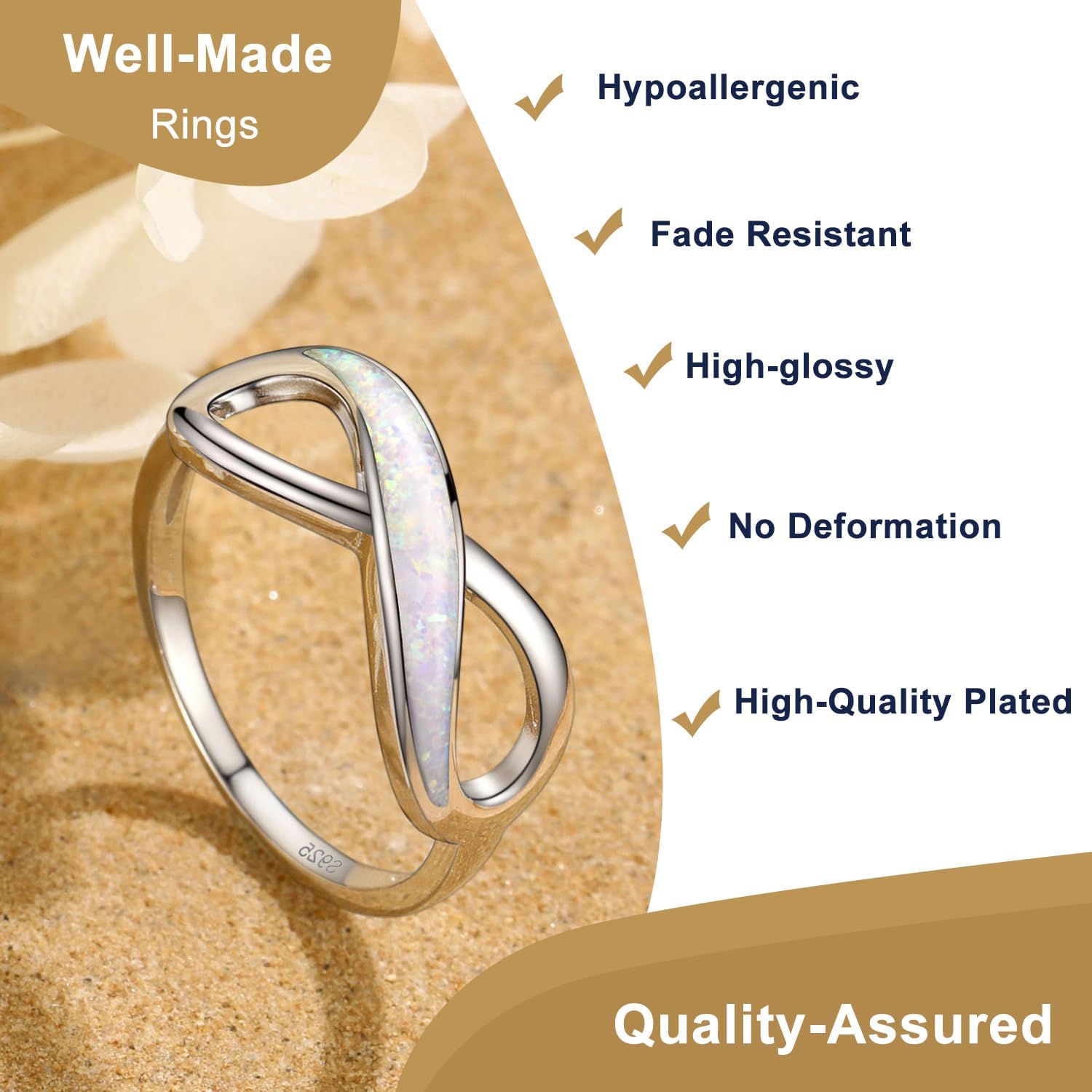 Suplight 925 Sterling Silver Ring Simple Infinity Knot Wedding Band Rings Love Knot Promise Ring for Women Size 4-12(with Gift Box) 01. Opal Infinity 12 image 5 of 6 B0CSJXPMSB