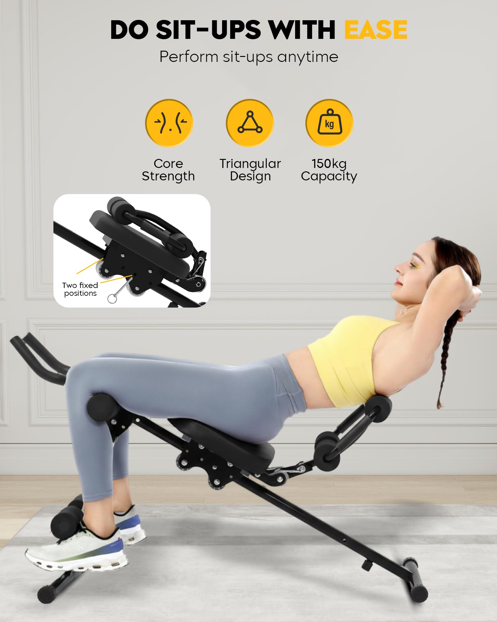 GUUG Trenażer mięśni brzucha w domu: przyrząd treningowy brzucha, składany, do treningu mięśni brzucha, ćwiczeń brzucha, ćwiczeń, fitnessu, domu, na siłownię, czarny