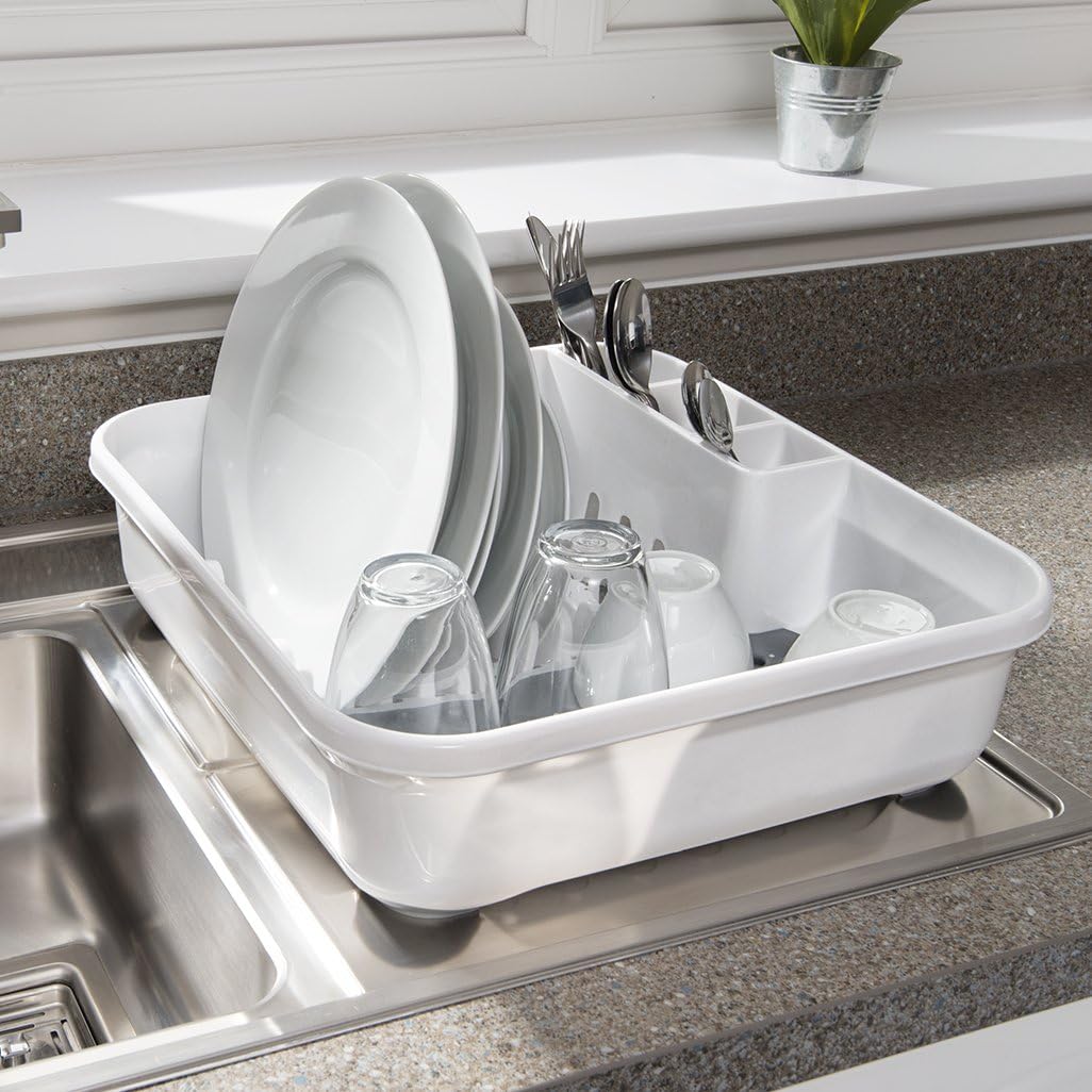 Addis Premium Plastic Dish Draining Station Rack, White Grey, 38 x 41 x 11 cm