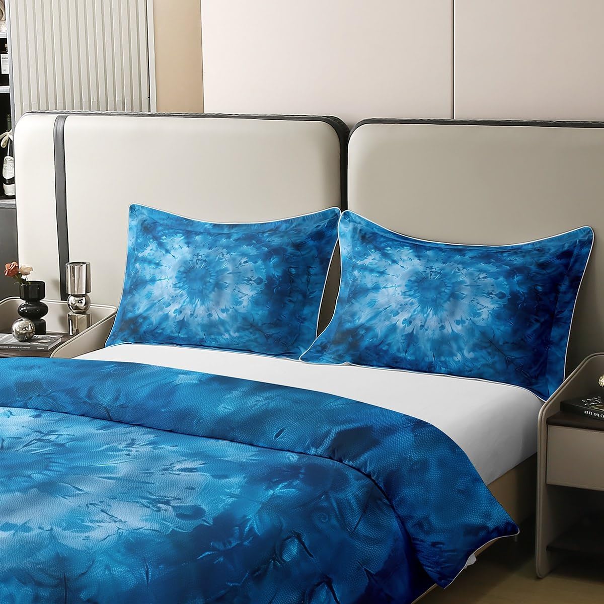 Castle Fairy Vintage Tie Dye 100% Cotton Duvet Cover Full Blue Ombre Print Bedding Set Mystery Bohemia Exotic Comforter Cover Modern Abstract Art Quilt Cover Fashion Room Decor,No Comforter