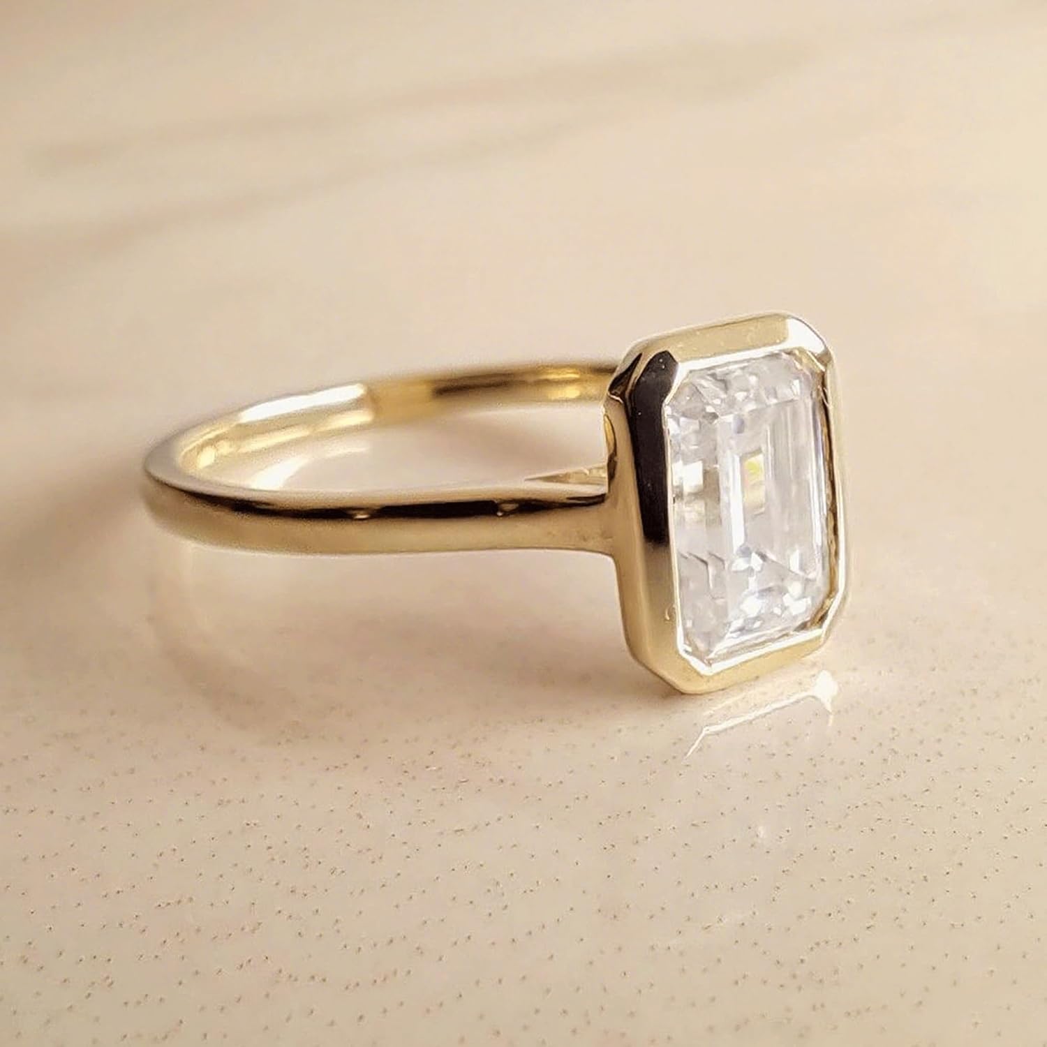 Engagement Ring for Women 14k Gold Plated Sterling Silver 1CT/2CT/3CT Emerald Cut Solitaire Cubic Zirconia Promise Ring - Image 6