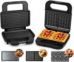 Sanduicheira 3 em 1, Elétrica, Grill, Sanduiches, Waffles, Donuts, Rosquinhas, Bolinhos, Grelhados, Com 3 Placas Removíveis, Anti Aderentes, Portátil, 1200W, 127V, Café Da Manhã, Lanches e Refeições.