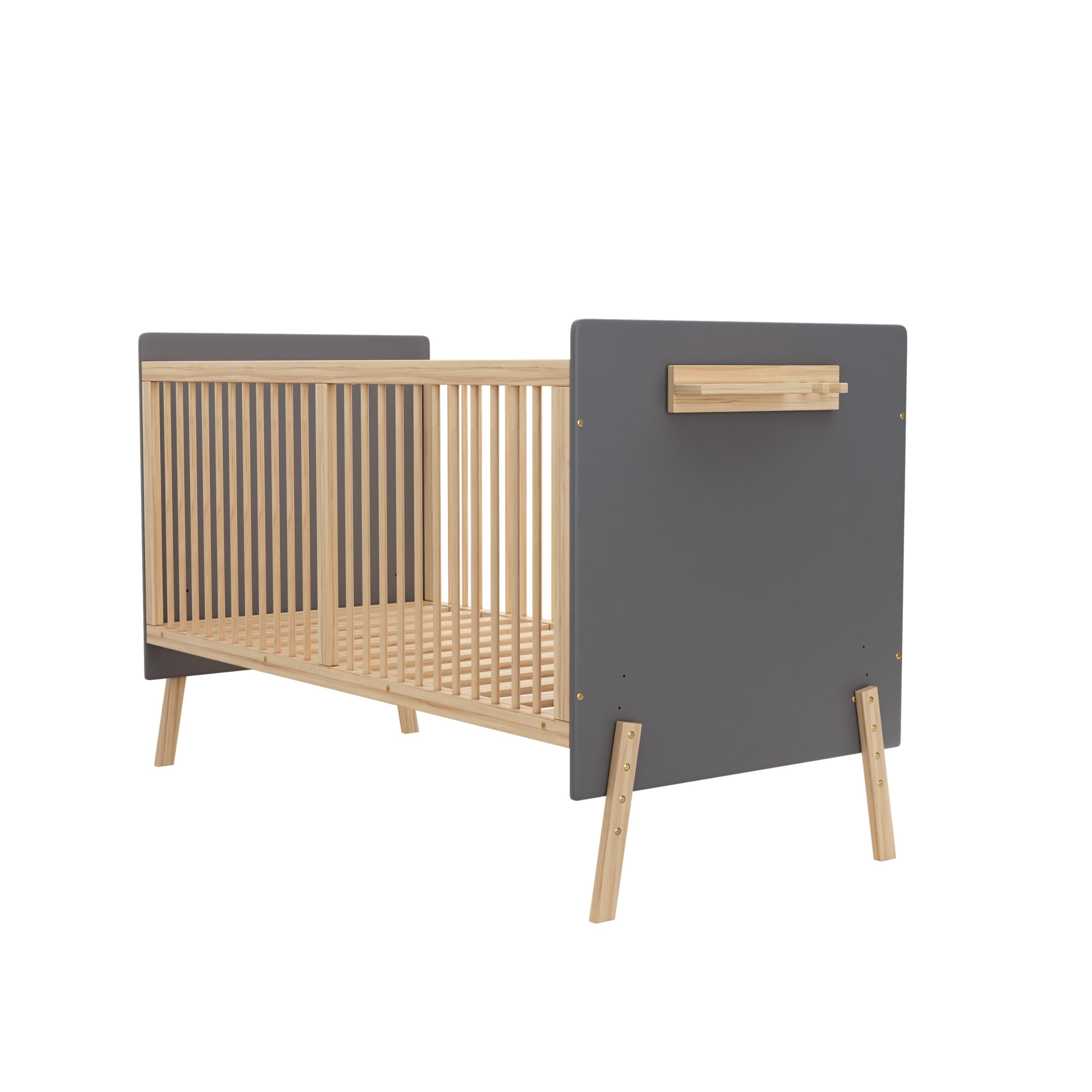 SUKY Verstellbares Massivholz Babybett, mit DREI-stufiger Höhenverstellung, umweltfreundliche Lackierung, als Anschlussbett/Sofabett nutzbar, ohne Matratze, Blaugrau + Naturholzfarbe, 140 * 70 * 86cm