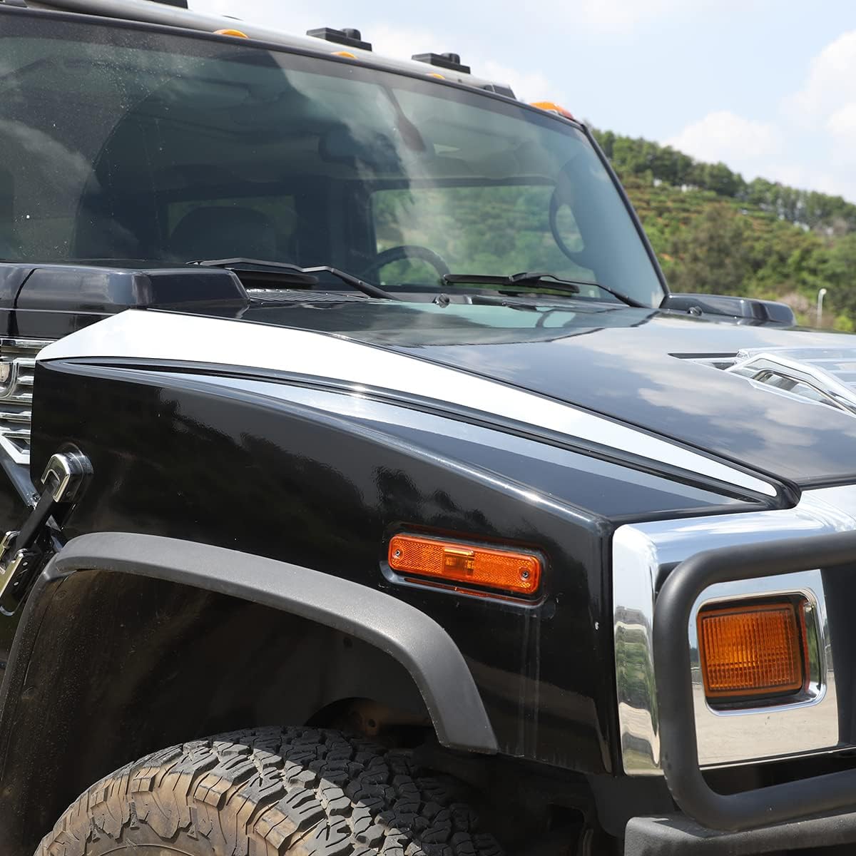 PIUGILH Hood Accent Trim Cover Compatible with 2003-2009 Hummer H2 Car Exterior Hood Decorative Cover Trim Sticker,1 Pair (Silver)