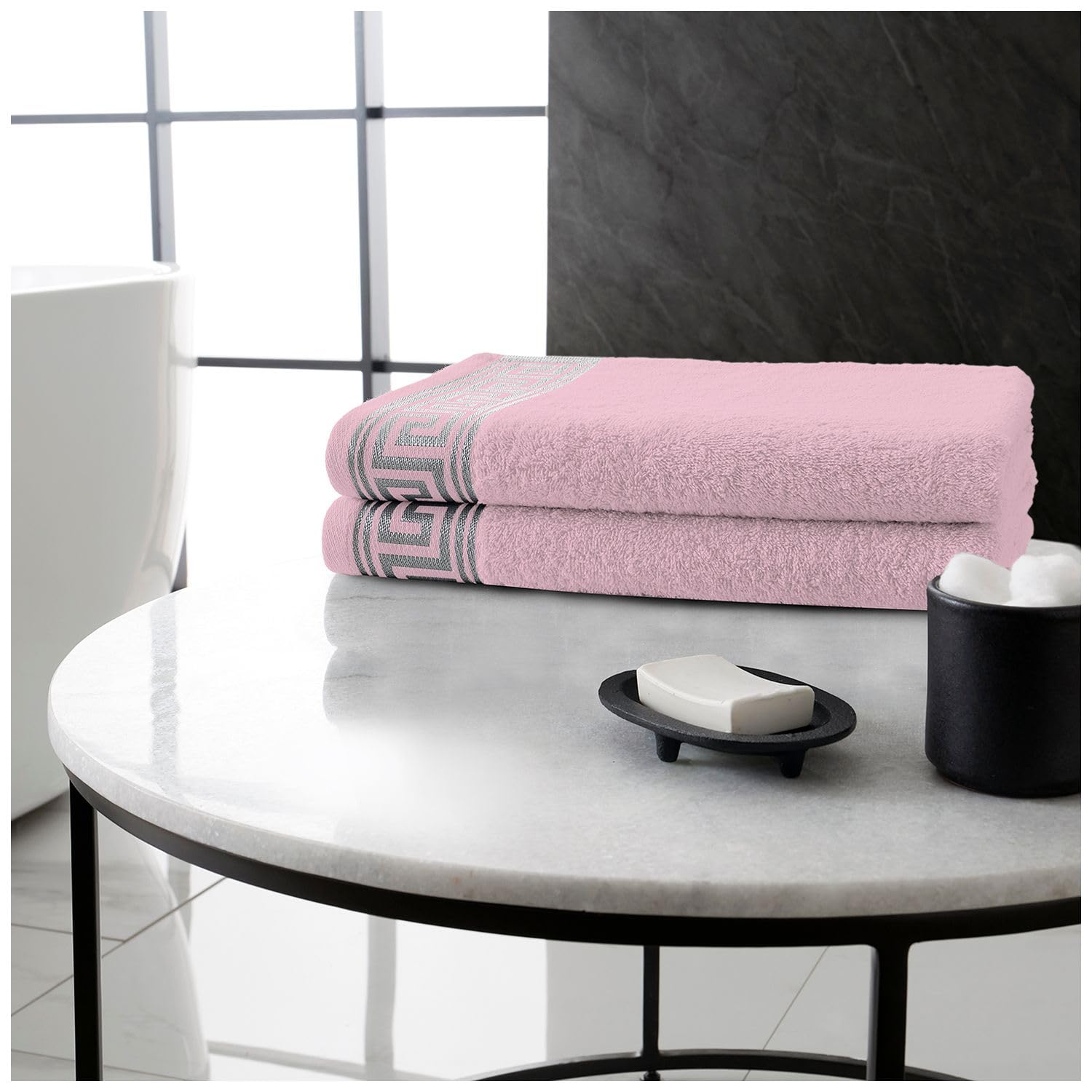 GC GAVENO CAVAILIA 2 Pack Egyptian Cotton Bath Sheet Towel Sets Bathroom, 500 GSM Greek Patterned Towels 80x140 CM, Super Soft Highly Absorbent Extra Large Beach Towels, Blush Pink — image 1