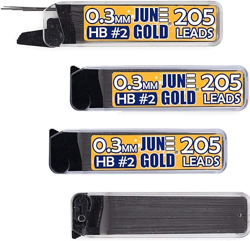 Vista 27 de June Gold 640 unidades, 1/64 pulgadas (0.5 mm) 2B repuestos de mina, 160 piezas por tubo, grosor fino, resistente a la rotura, grafito