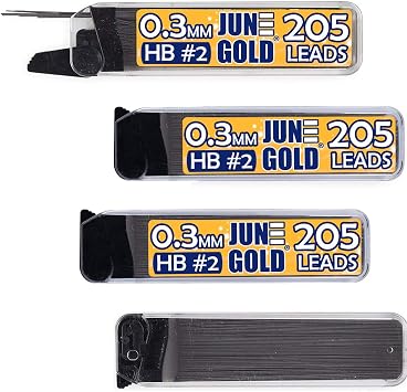 June Gold 0.3 mm, 820 Lead Refills, HB #2, 4 Dispensers/w 205 Pieces Each | Extra Fine Thickness, Break Resistant Graphite, Elegant Dispensing Mechanism