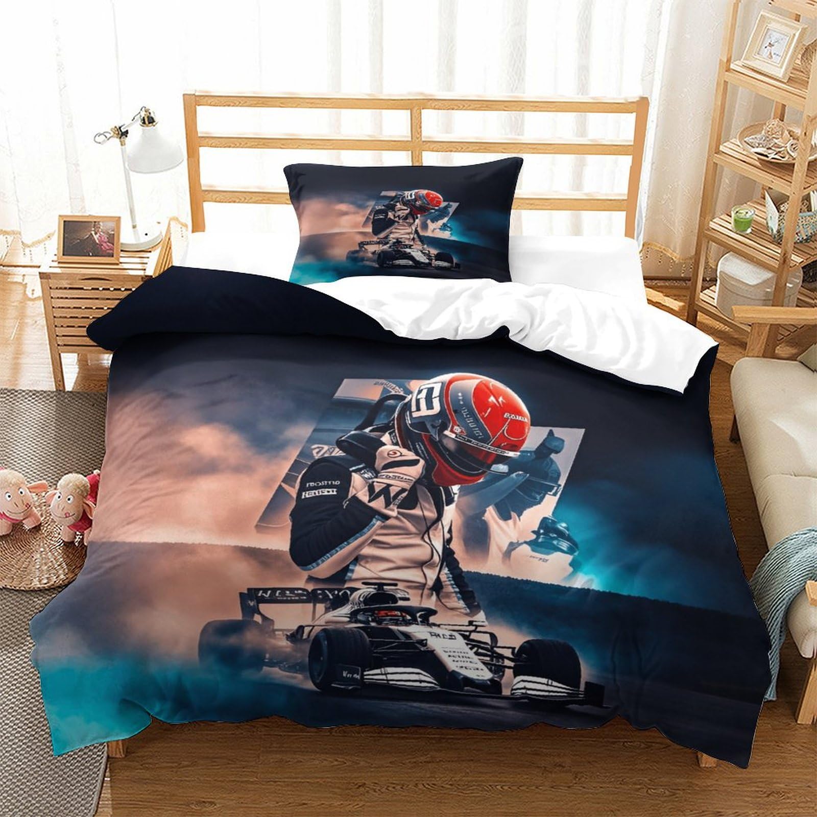 LILIlaobiao Grand Prix Racing Luxe Bedding Set Hidden Zipper Formula racing Duvet Cover Set with Pillowcases Quilt Cover SetSoft Microfiber Comforter Cover for Kids Adults Single（135x200cm）