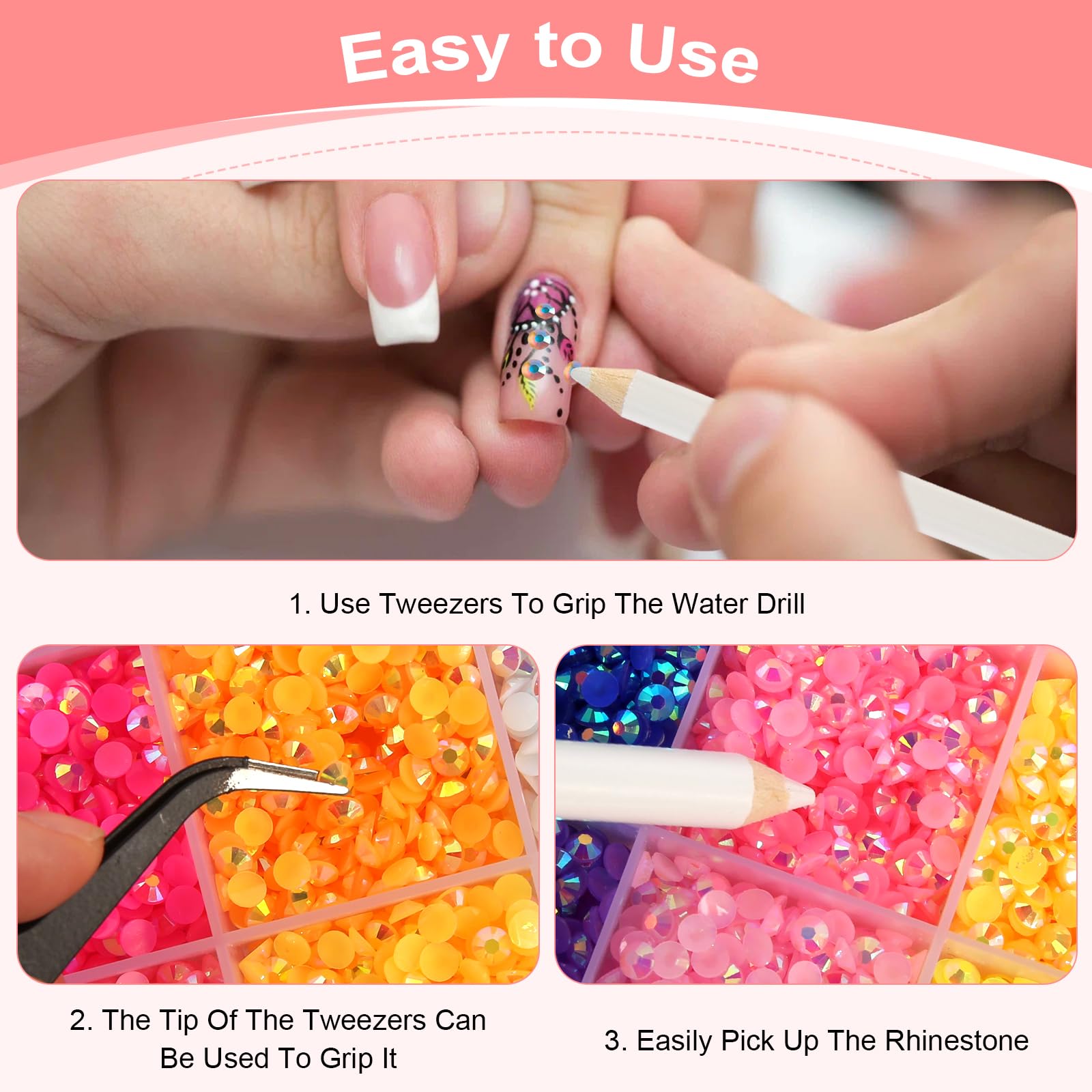 12000 sztuk kamieni strasu do paznokci 4 mm Nail Art kamienie stras, płaskie kamienie szlachetne, okrągłe błyszczące kamienie z pęsetą i punktami, kamienie do paznokci, do majsterkowania, rękodzieła