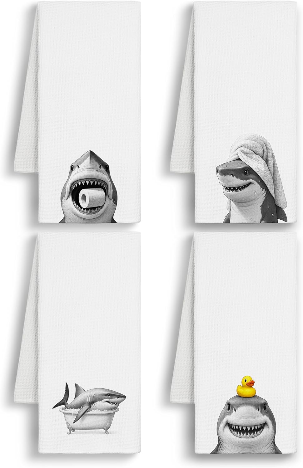 Shark Lover Gifts Hand Towels, Shark Bathroom Decor, Funny Humor Ocean Animal Coastal Beach Hand Towels for Kids Bathroom Washroom Restroom Spa Gym, 16x24 Inch Set of 4