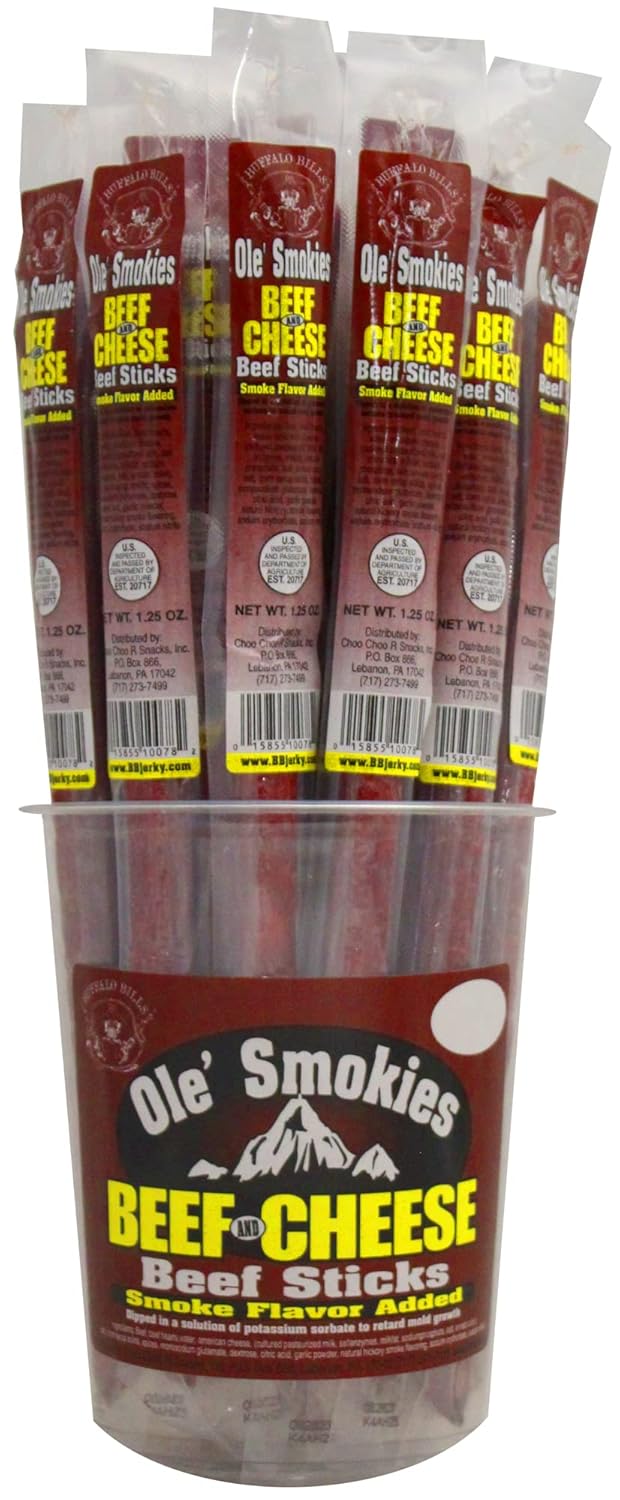 Buffalo Bills Beef & Cheese Ole Smokies - 15 Wrapped Beef Sticks Per Tub