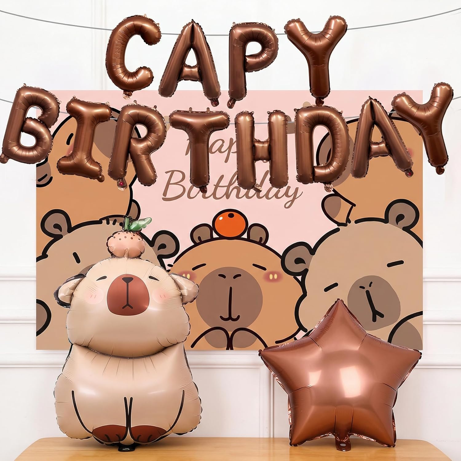 14PCS Capybara Birthday Decorations with Foil Balloons and Backdrop,Aluminum Mylar Capybara Balloons Party Favor for Birthday, Baby Shower & Gender Reveal - Image 5