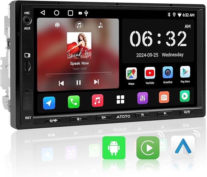 A5L Autoradio 2 Din Android, 7" Stereo auto bluetooth con schermo, 2G+32G, CarPlay Android Auto Wireless, Tethering via WiFi/BT/USB, MirrorLink, 24B-EQ DSP, FM/RDS/GPS/SWC,Chat AI