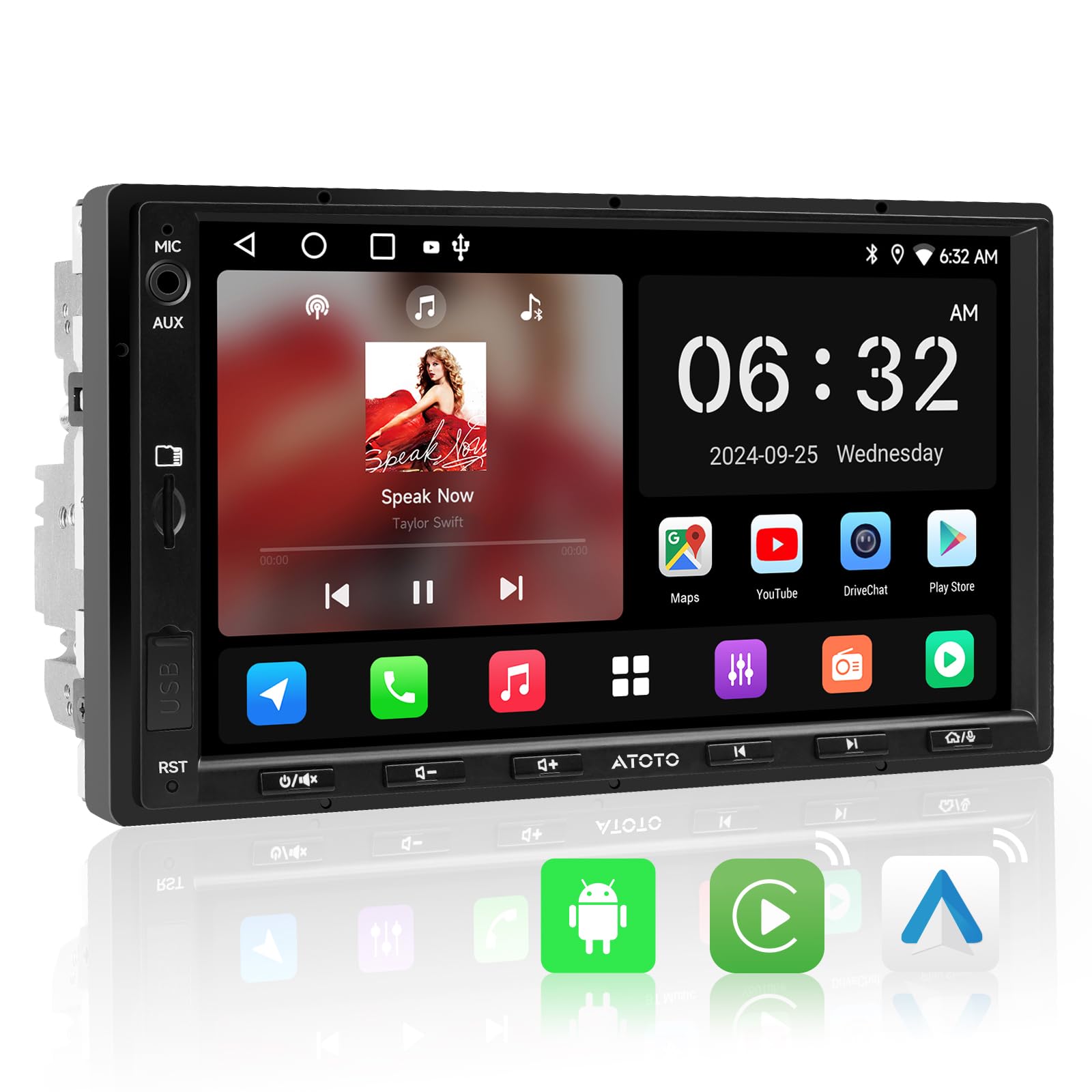 A5L Android Double DIN Car Stereo, Wireless CarPlay & Android Auto, 7inch Touchscreen Car Radio, WiFi/Bluetooth/USB Tethering, 24B-EQ DSP, MirrorLink, 2G+32G, FM/RDS, AI Chat, GPS Tracking