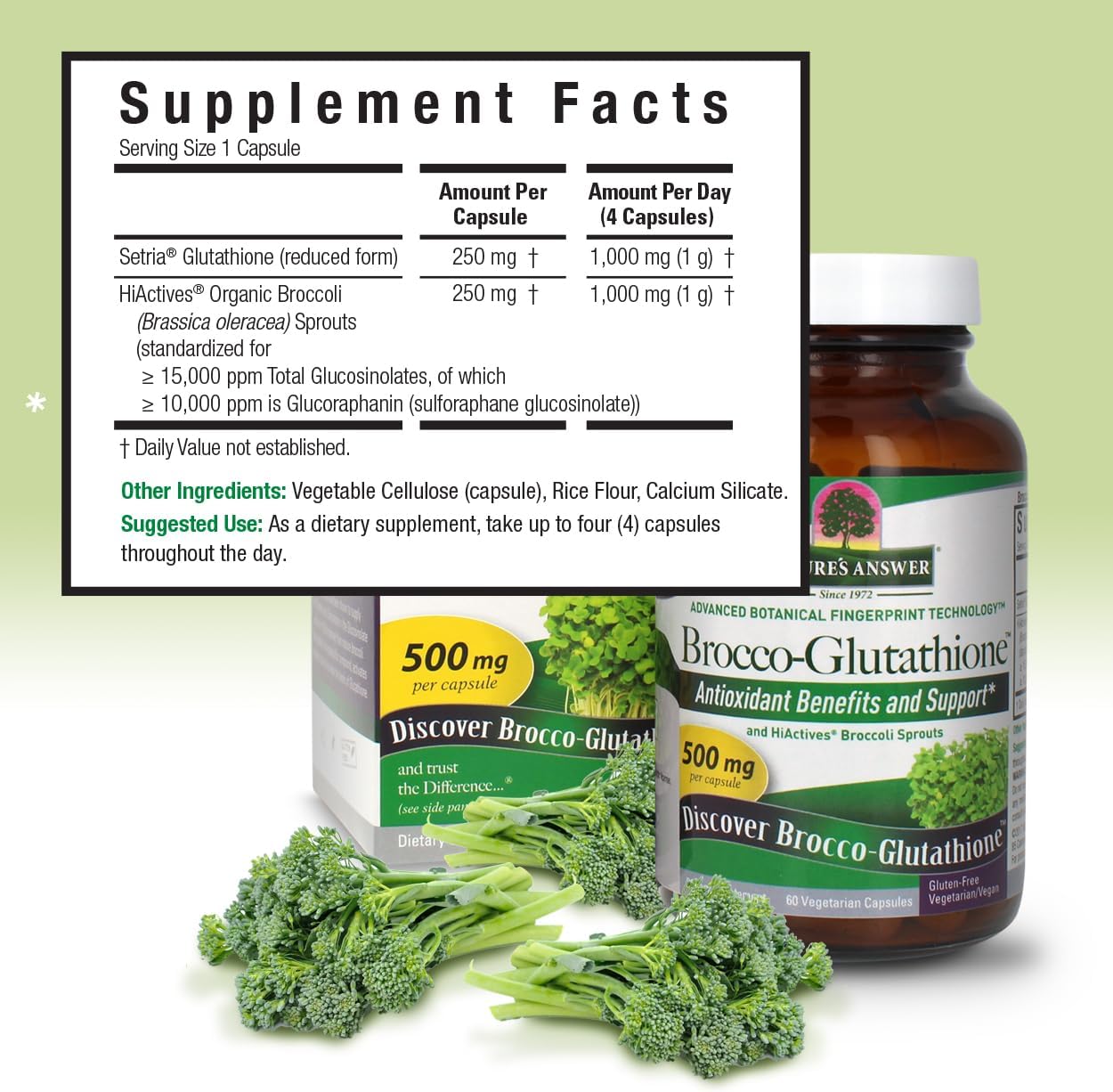 Nature's Answer Brocco-Glutathione | Contains Powerful Antioxidant Benefits | Supports Healthy Aging | Gluten-Free & Vegan | Vegetarian Capsules 60ct.