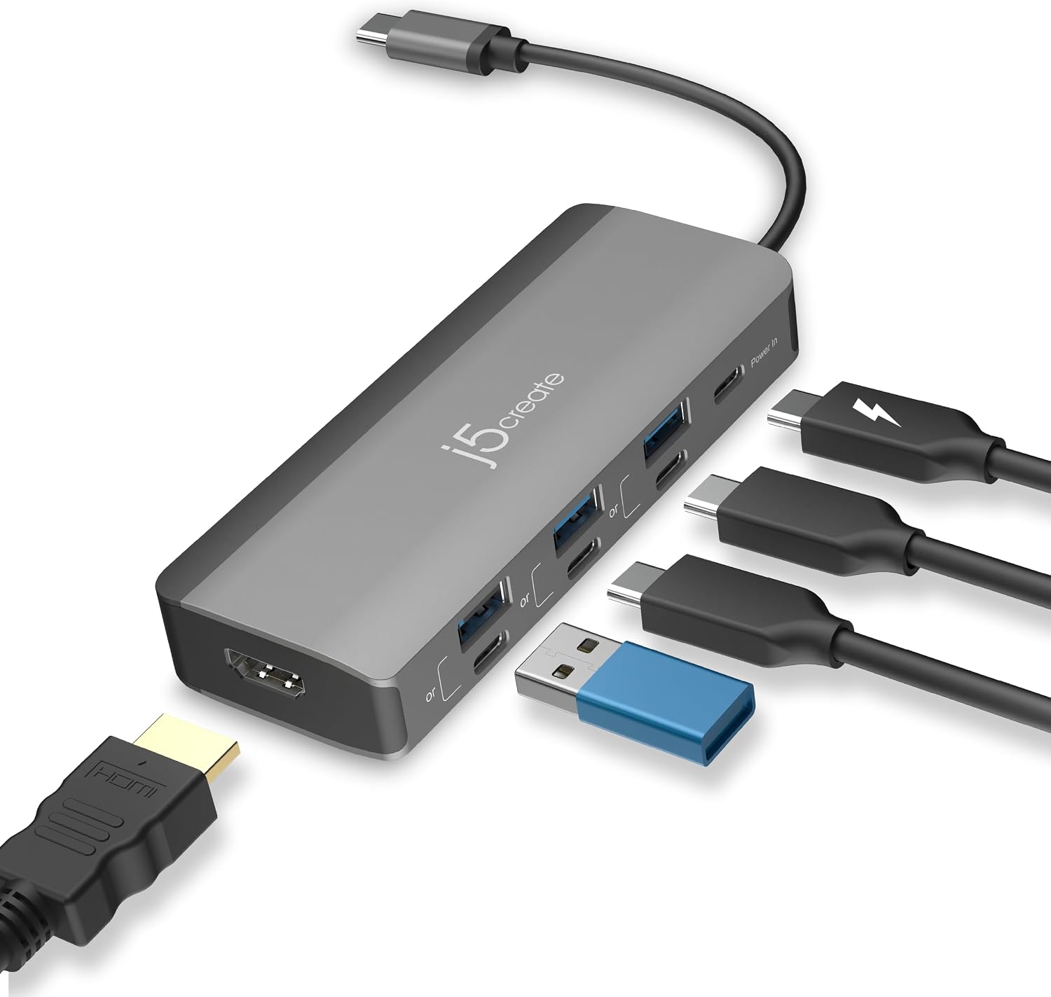 USB-C Hub 4K@144Hz HDMI with 100W Fast Charge and Flexible Ports | Supports Extended 4K Display for Windows and MacBook, USB-A x 3, USB-C x 4, HDMI (JCD362)