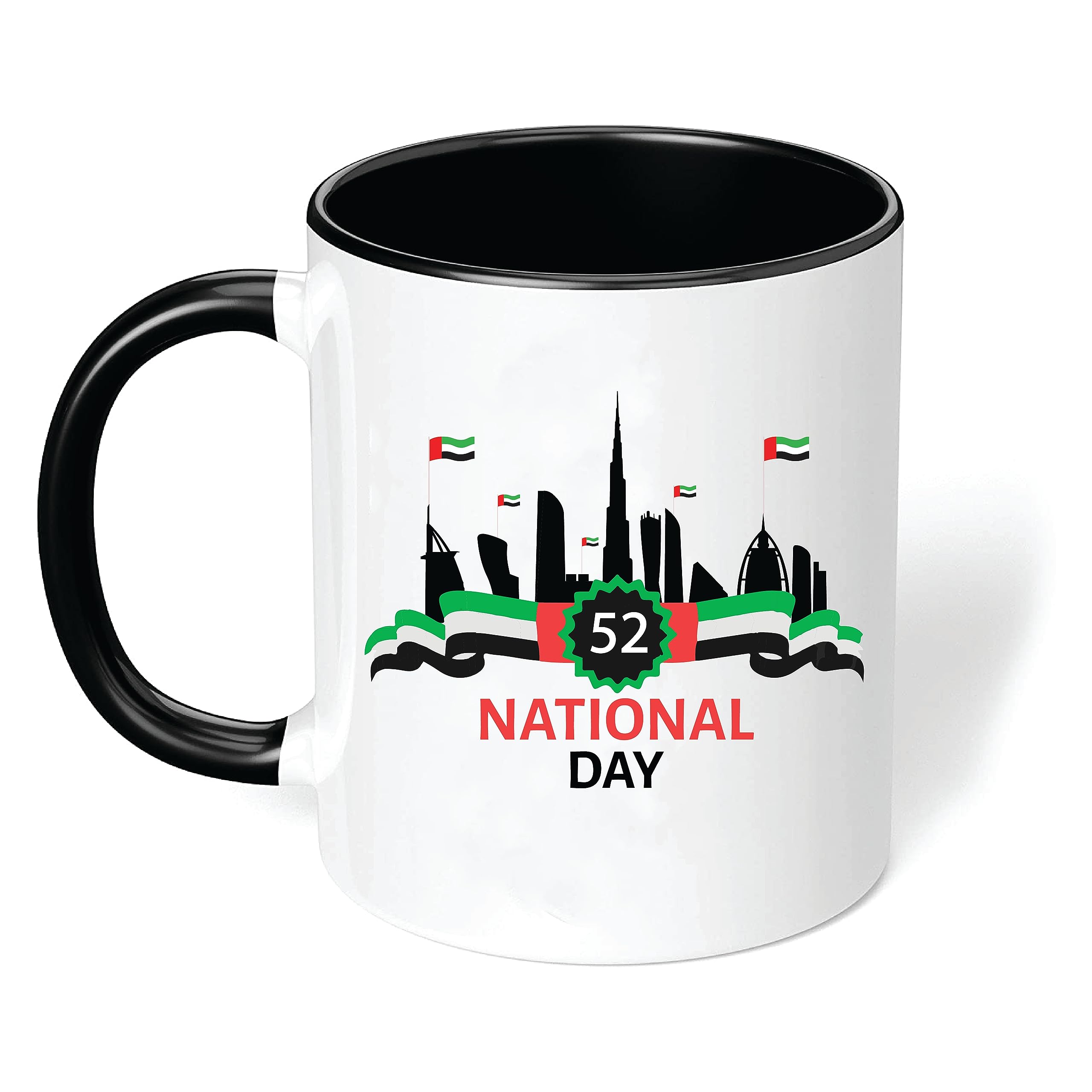 Ceramic Mug for celebrating the 51st UAE National Day | Flag day (Two Tone Black (Design 1))