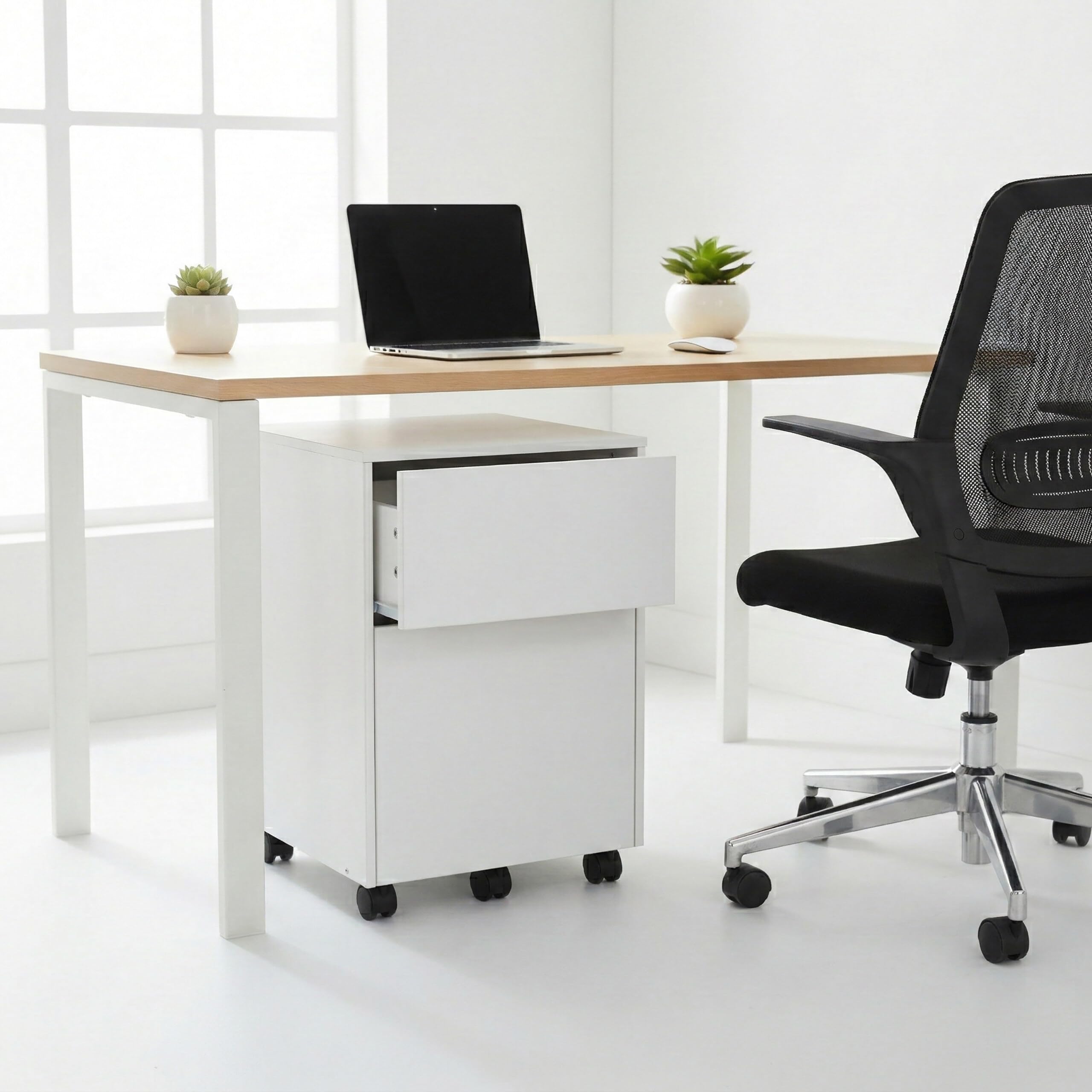 Relaxdays Contenitore con rotelle, 2 cassetti, cassetto per cartelle sospese A4/Letter, HxLxP: 57 x 40 x 40 cm, bianco