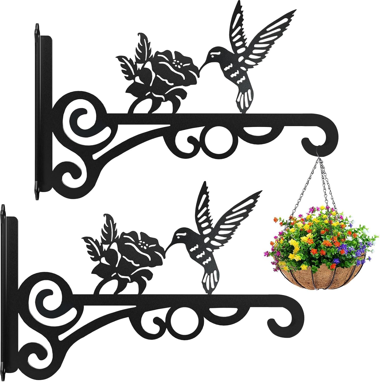 Gancio Per Cesto Appeso, 2 Pezzi Gancio Da Parete In Alluminio Vintage Con Viti Per Vaso Per Piante Lanterna Giardino Balcone Recinzione Decorazioni Per Esterni Foglia Nero 68775503