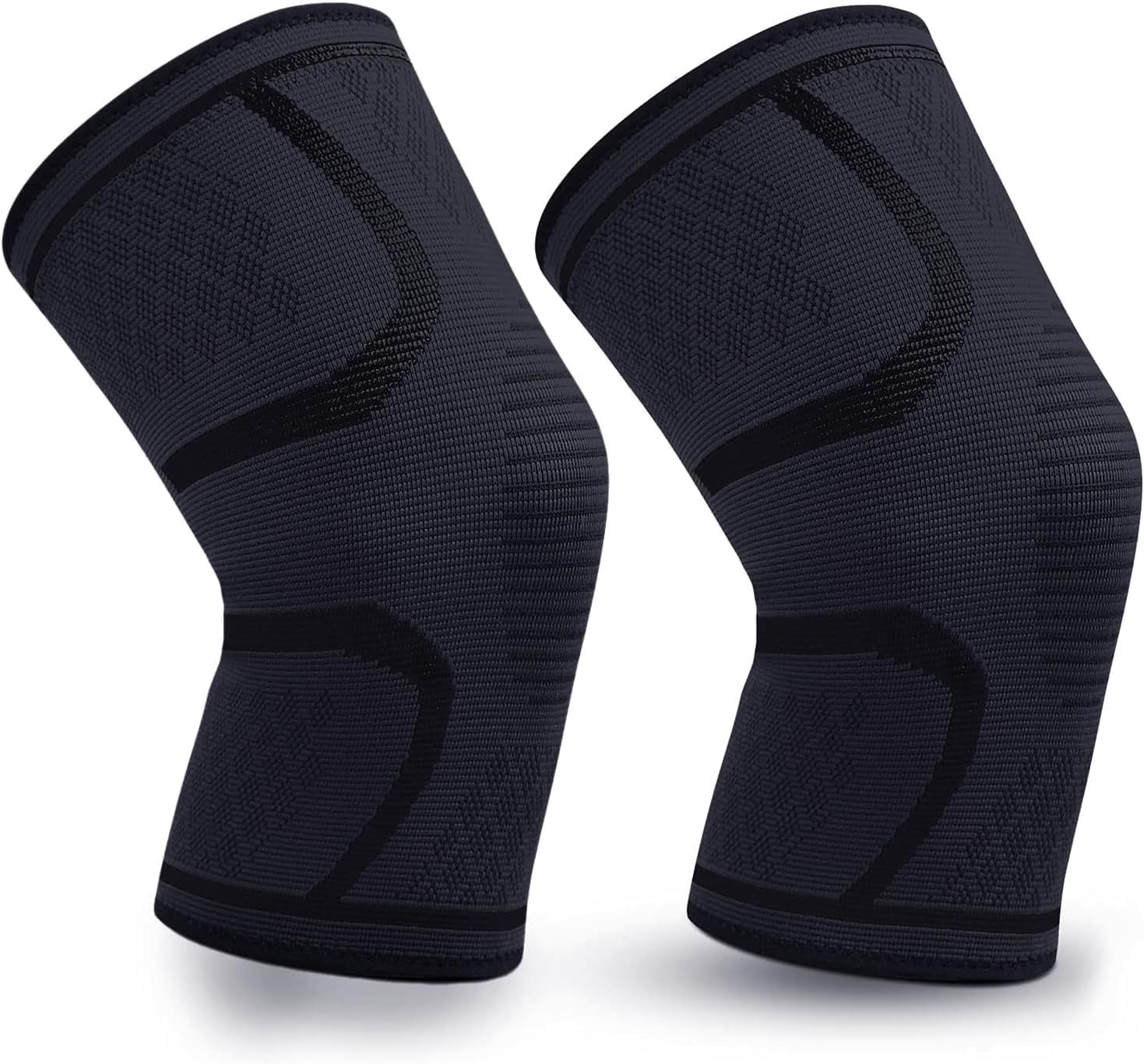 Knee Brace (Pack of 2) - Knee Compression Sleeve - Sports Care Knee - for Men and Women, Running, Indoor & Outdoor Sports, Gym, Cycling, Football, Basketball and Weightlifting (L)