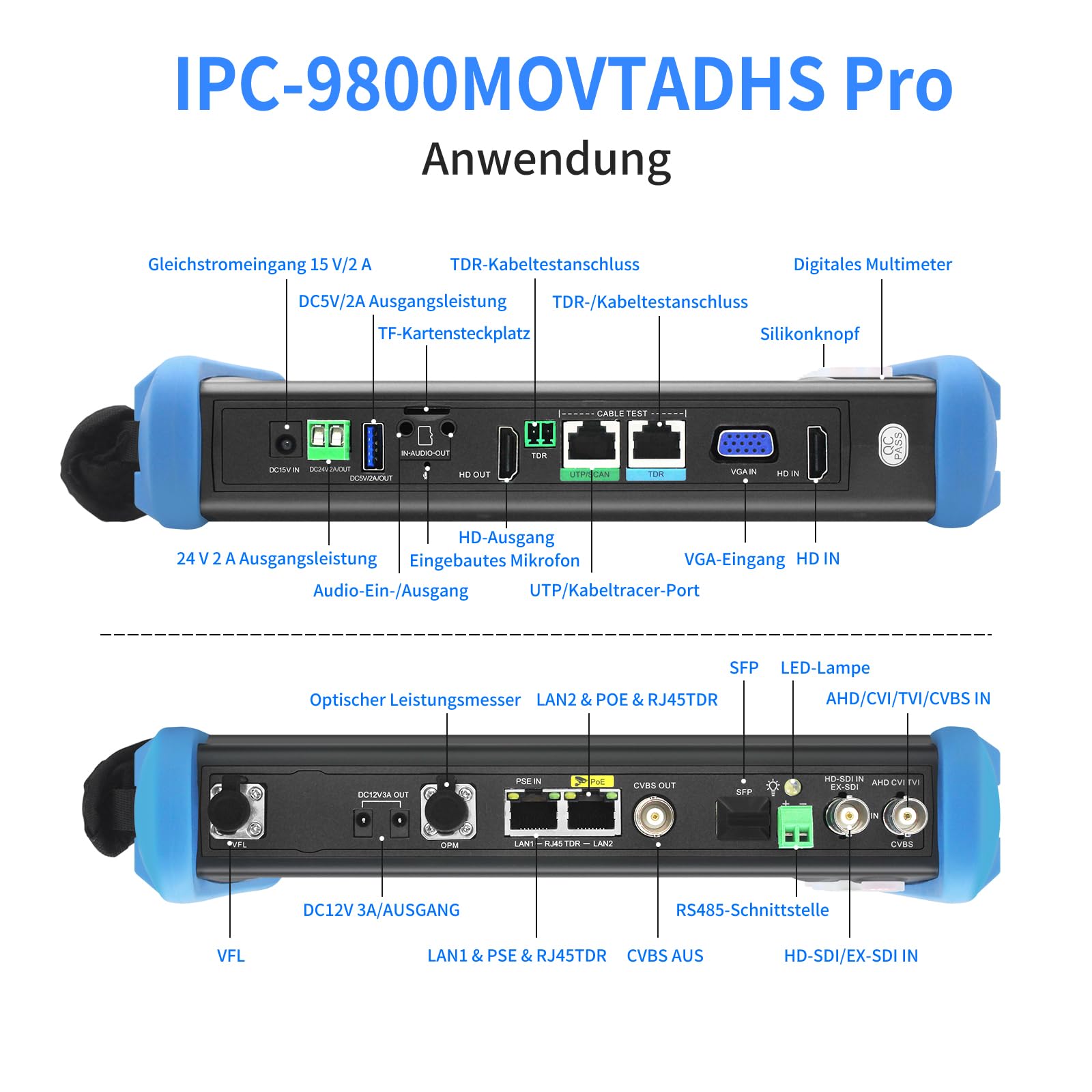 Henkion IPC-9800MOVTADHS Pro CCTV-Kameratester 8K 32MP IPC-Test 7-Zoll-IPS-Touchscreen-Monitor CCTV-Tester Unterstützung 4K 8MP HD-TVI CVI AHD SDI IP-Kameratest DMM OPM TDR POE RS485 WiFi HDMI VGA