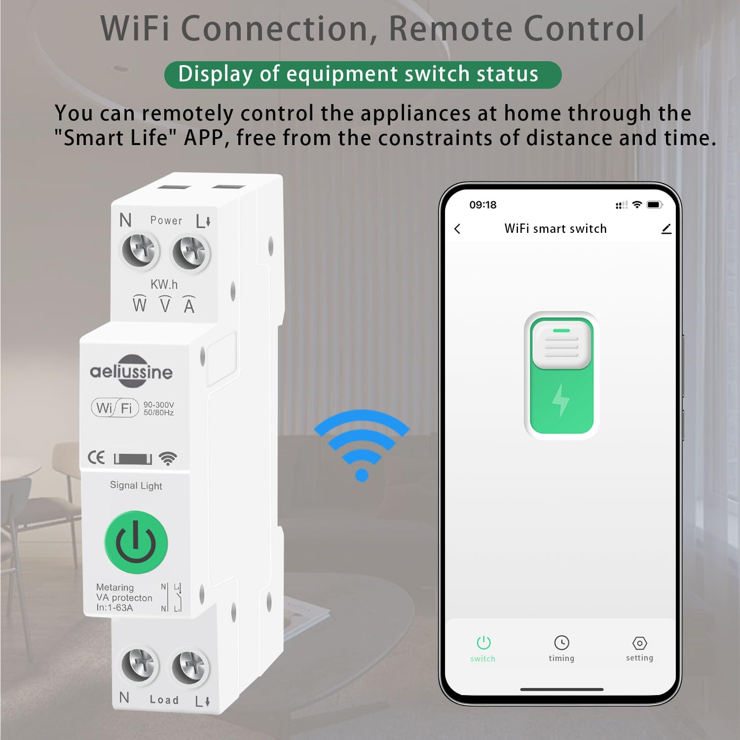 Inteligentny przełącznik WiFi, regulowany przełącznik WiFi 1-63 A, aplikacja Smart Life/Tuya Monitor napięcia i zużycia energii kompatybilny z Alexa Google Home montaż DIN