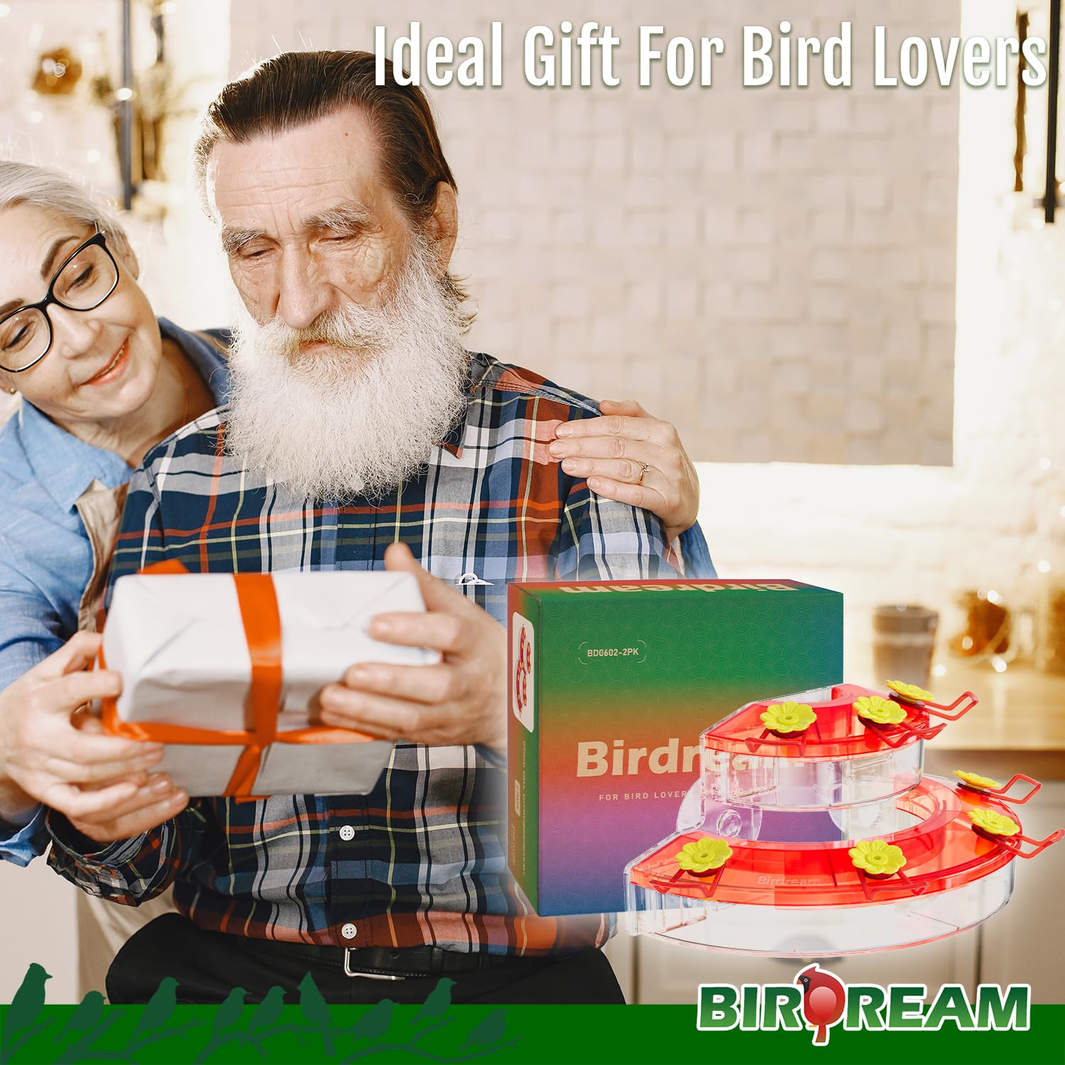 Birdream Comederos de colibrí para ventana para exteriores, con ventosas fuertes y 7 puertos de alimentación, fácil de usar y mantener, regalo para los amantes de los pájaros, comedero de plástico