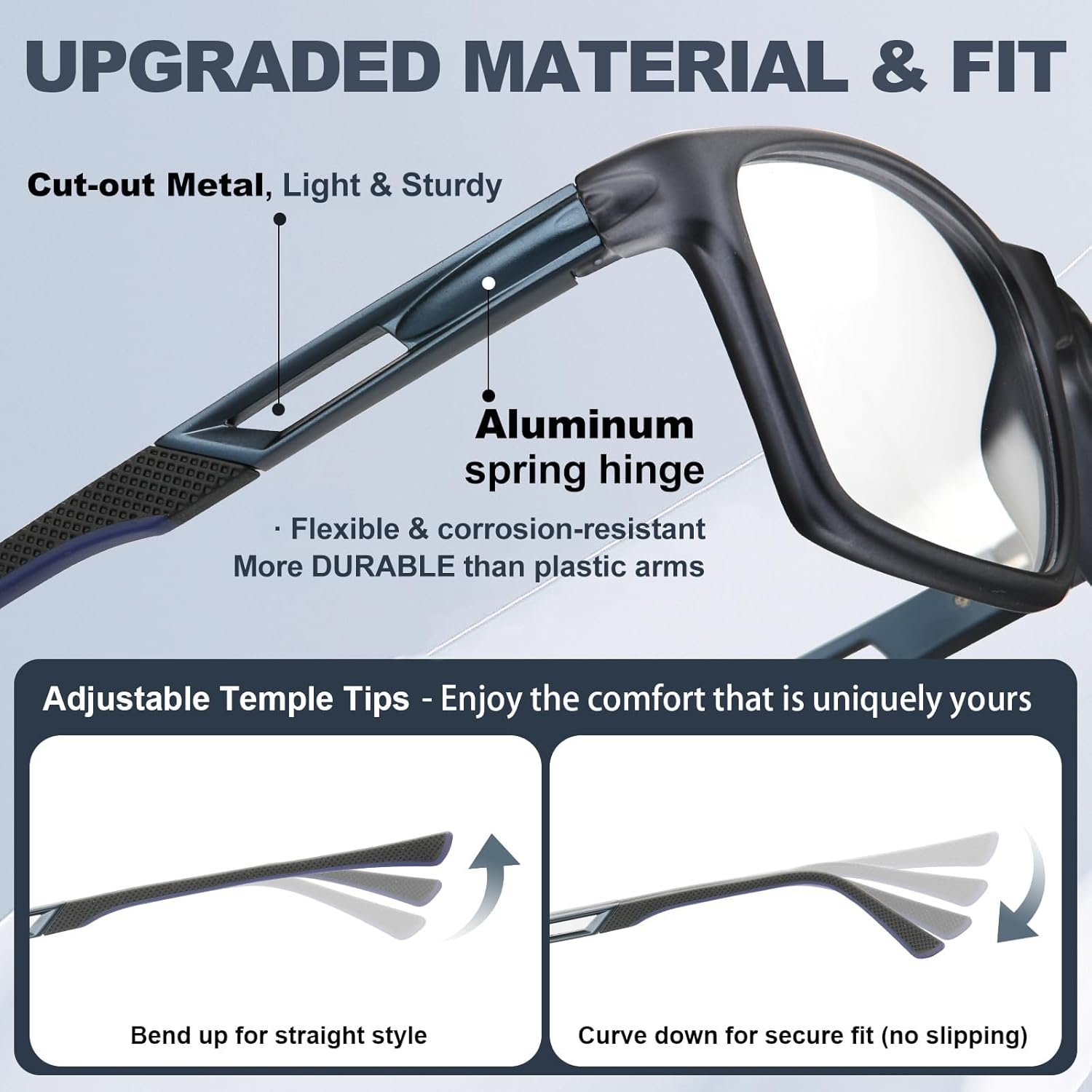 CARA 2 Pack Premium Progressive Multifocus Reading Glasses Men, Adjustable Temple Tips, Aluminum Spring Hinge Multifocal Readers, Durable TR90 Anti Blue/UV/Eyestrain Computer Eyewear +2.25 - Image 4