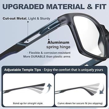 CARA Progressive Multifocus Reading Glasses for Men No-Line Blue Light Blocking Computer Readers With Aluminum Temples, 1.25x