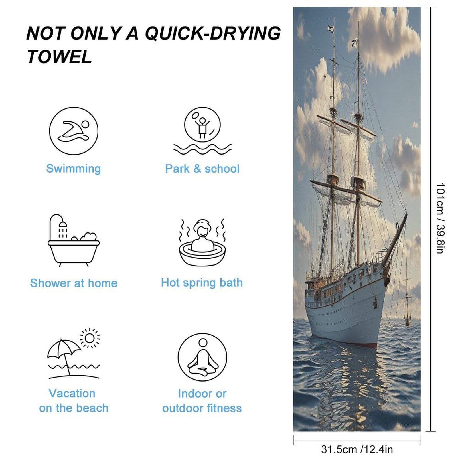 AQRJLPM Vintage Nautical White Ship Quick Dry Towel Cold Fabric Workout Sweat Towels Highly Absorbing Odor-Free Travel Towel for Hot Yoga Tennis Running Exercise Working Out Camping