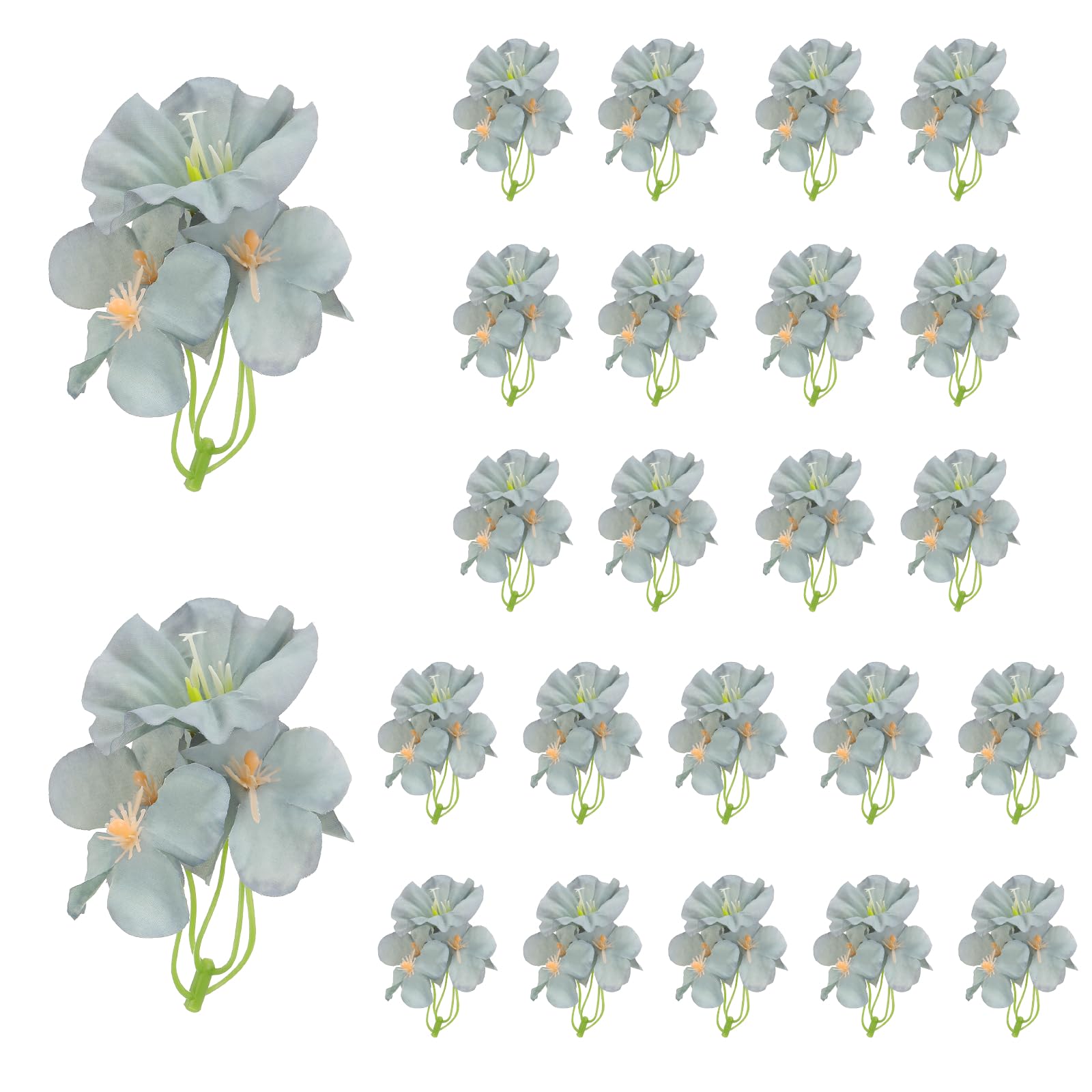 Fleur d'orchidée artificielle et mini fleurs hortensia bleue, 24 pcs