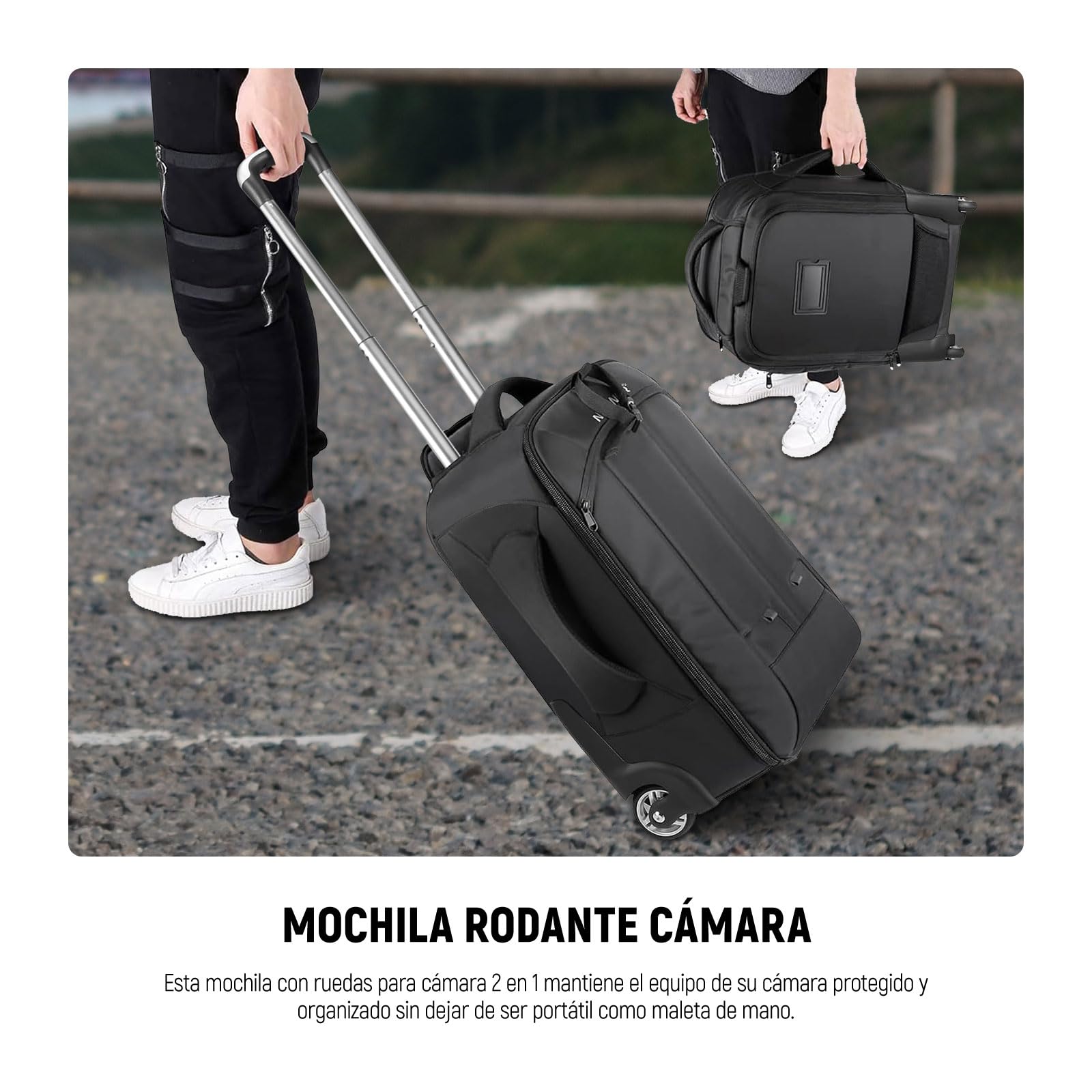 Neewer – Mochila Convertible en Maleta de Ruedas para cámaras SLR/DSLR y Accesorios (NW3300), Negro