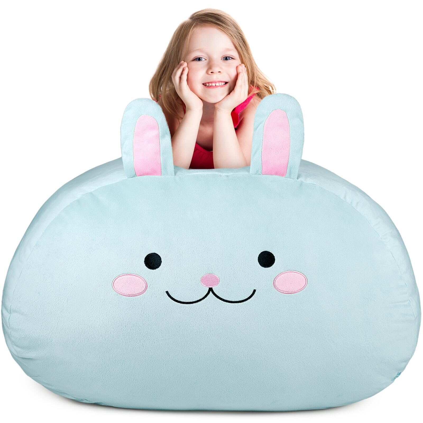 GAGAKU Saco de Almacenamiento para Peluches Conejo Azul 200L Bolsa Puff Salon XXL para Juguetes Habitación Infantil Gran Saco Asiento Rellenable con Cremallera de para Organizador Peluches - Azul