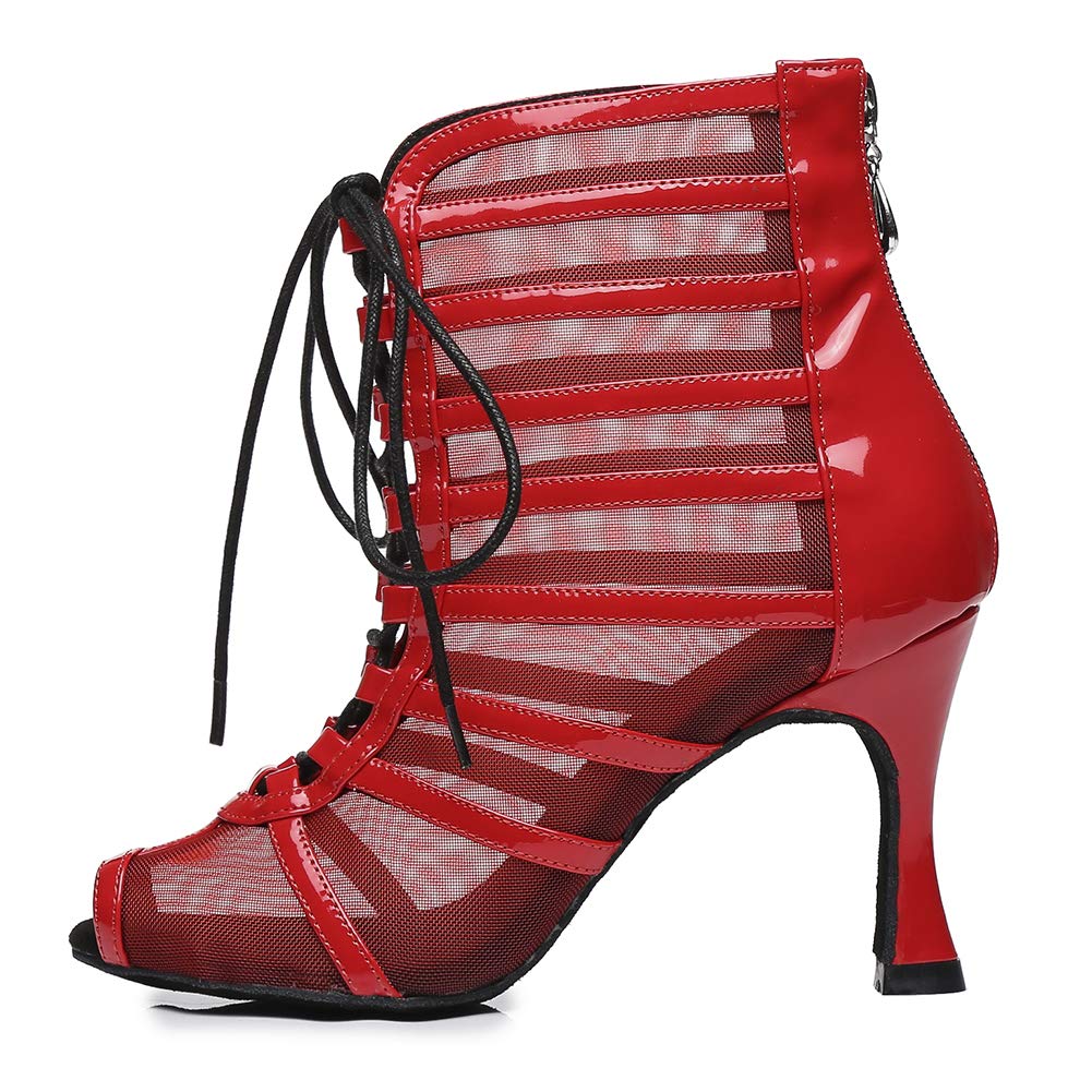 DKZSYIM Women's High Heel Ankle Booties Ballroom Performance Dance Shoes QJW1023