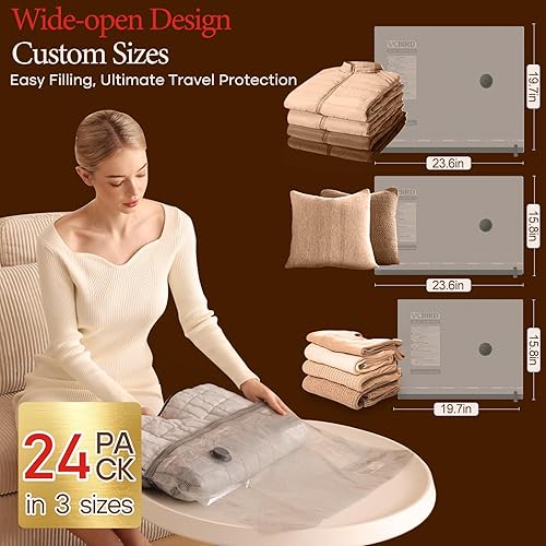 Vista 21 de Bolsas de almacenamiento al vacío para viajes con bomba de aire recargable, paquete de 18 paquetes de compresión de tamaño de mano para equipaje