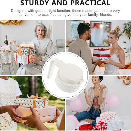 Miniatura 6 de Hemoton Tarro Mason de boca ancha con asa, tapas de plástico para beber reutilizables a granel, jarra de tarro Mason - Blanco (tarro no incluido)