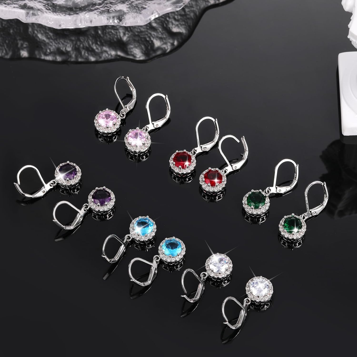 Multicolor Crystal Dangle Studs Earrings Set for Women 925 Silver Hypoallergenic Dangle Earrings Leverback Drop Earring Fashion Cubic Zirconia Leverback Stud Earring Sets Trendy Cubic Zirconia Jewelry Gifts for Women - Image 6