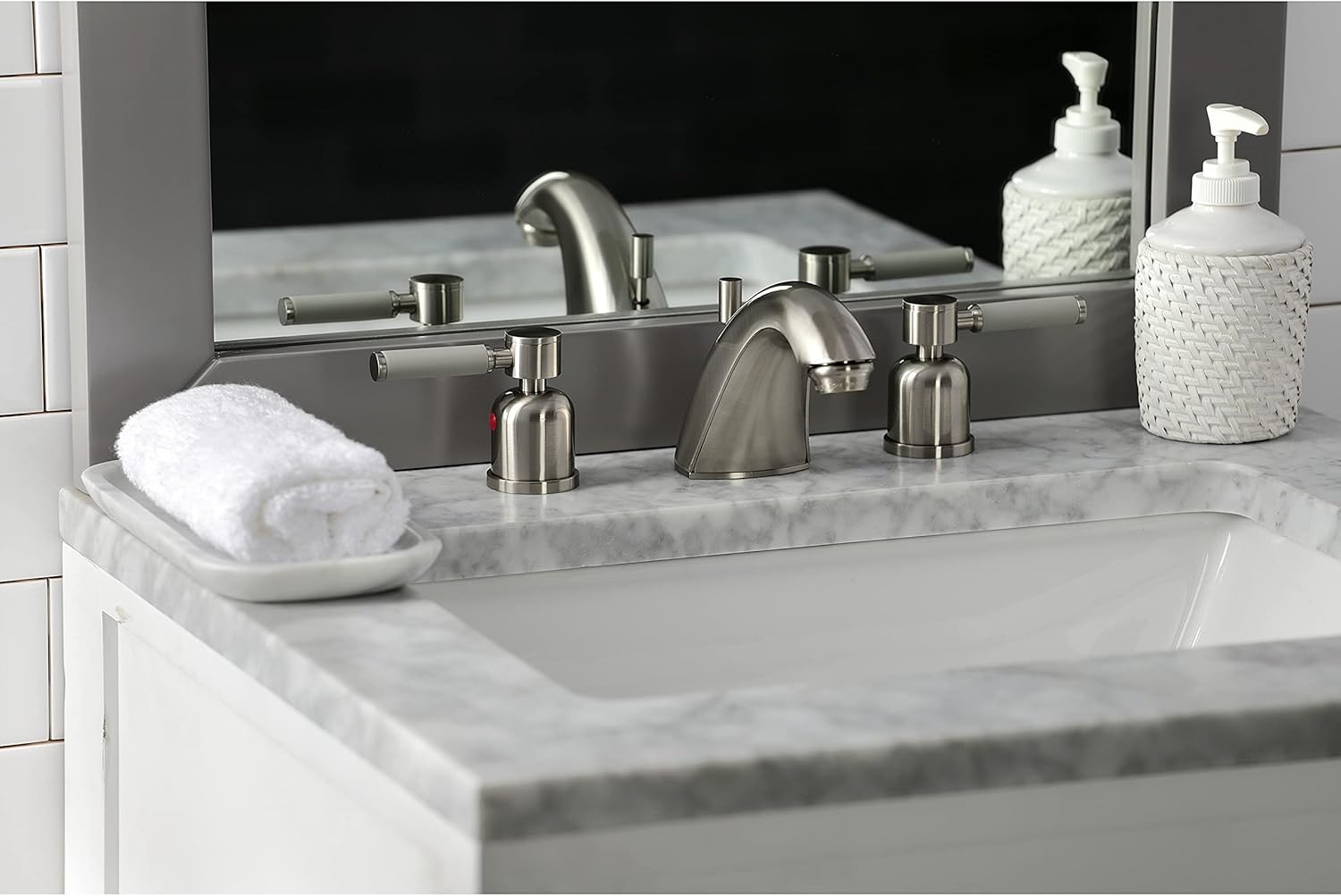 Kingston Brass FB8958DKL Kaiser Widespread Bathroom Faucet, Brushed Nickel