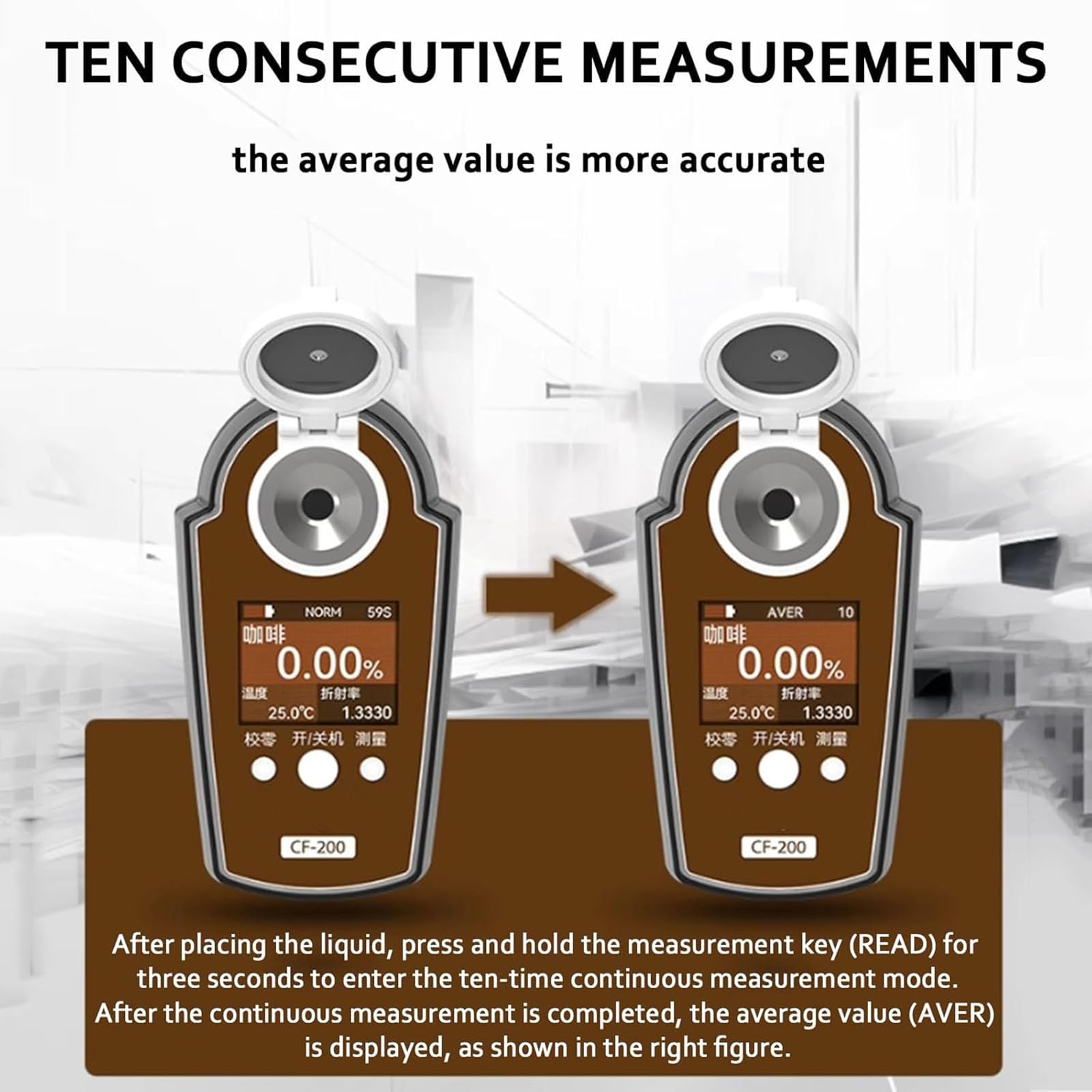 Digitales Kaffee-Densitometer mit ATC, 0~25% Konzentrationstester, 10 aufeinanderfolgende Tests, für Röster & Kaffee-Enthusiasten