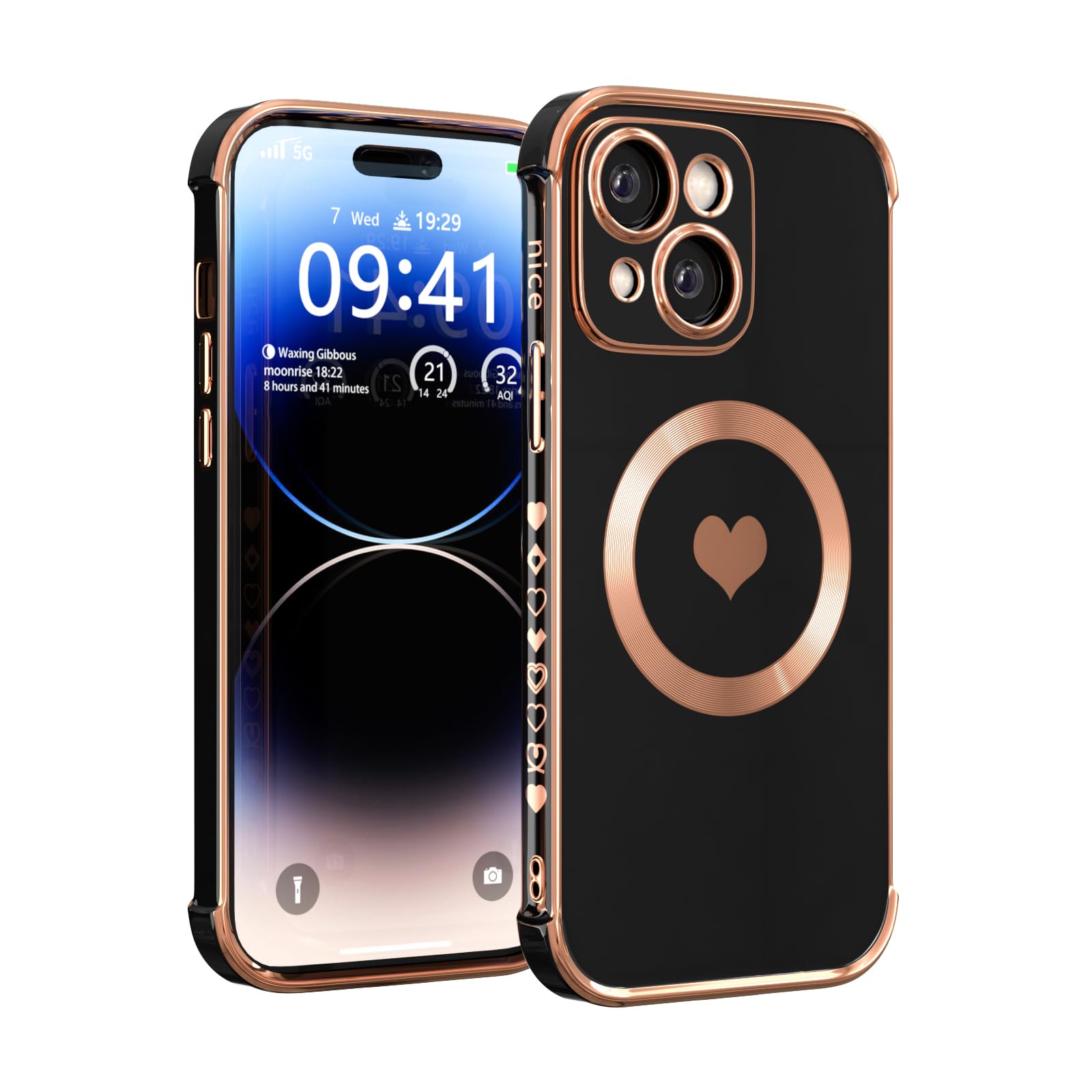 Rxuiael Magnetic Case for iPhone 13 Case for Women Girls Female [Compatible with Magnetic] Soft Luxury Love for iPhone 13 Phone Case [ Four Raised