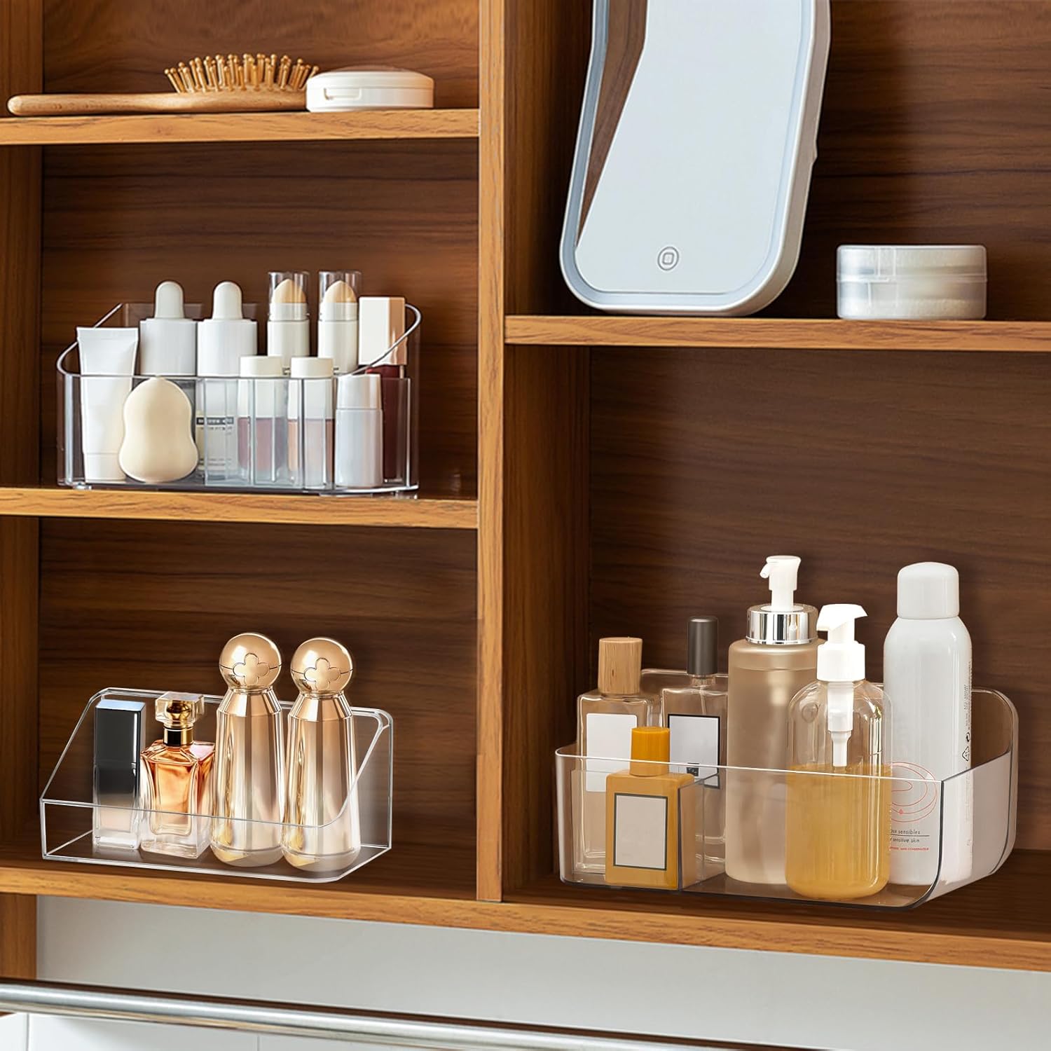 Poeland Makeup Organizer Tray Cosmetic Display Case Set of 3